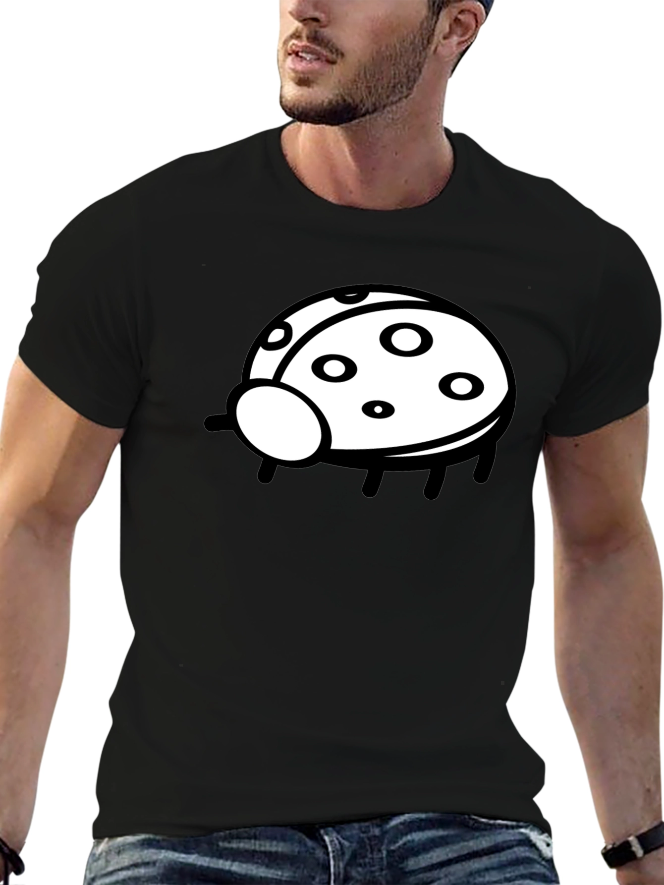 Black T-Shirt with Ladybug Graphic