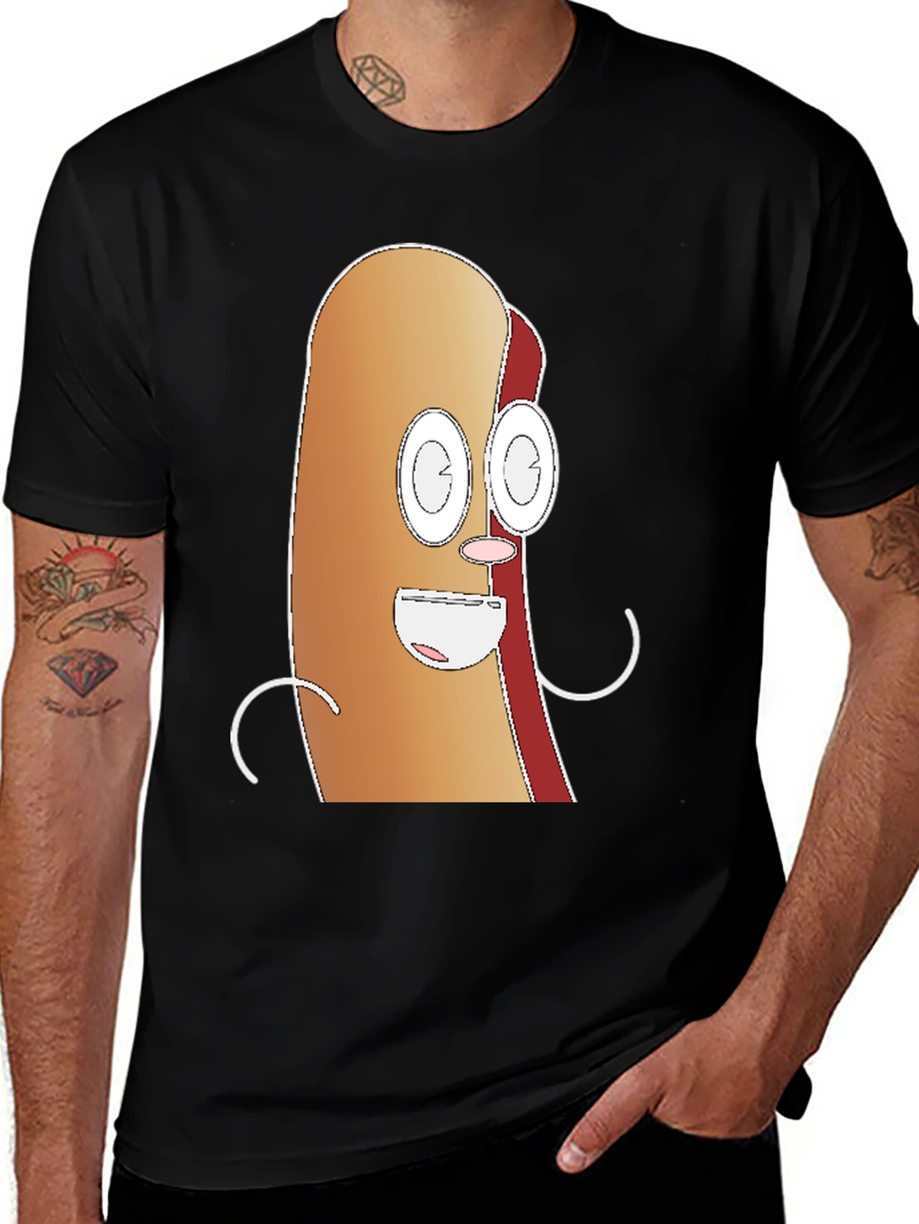 Funny Hot Dog Cartoon Graphic T-Shirt
