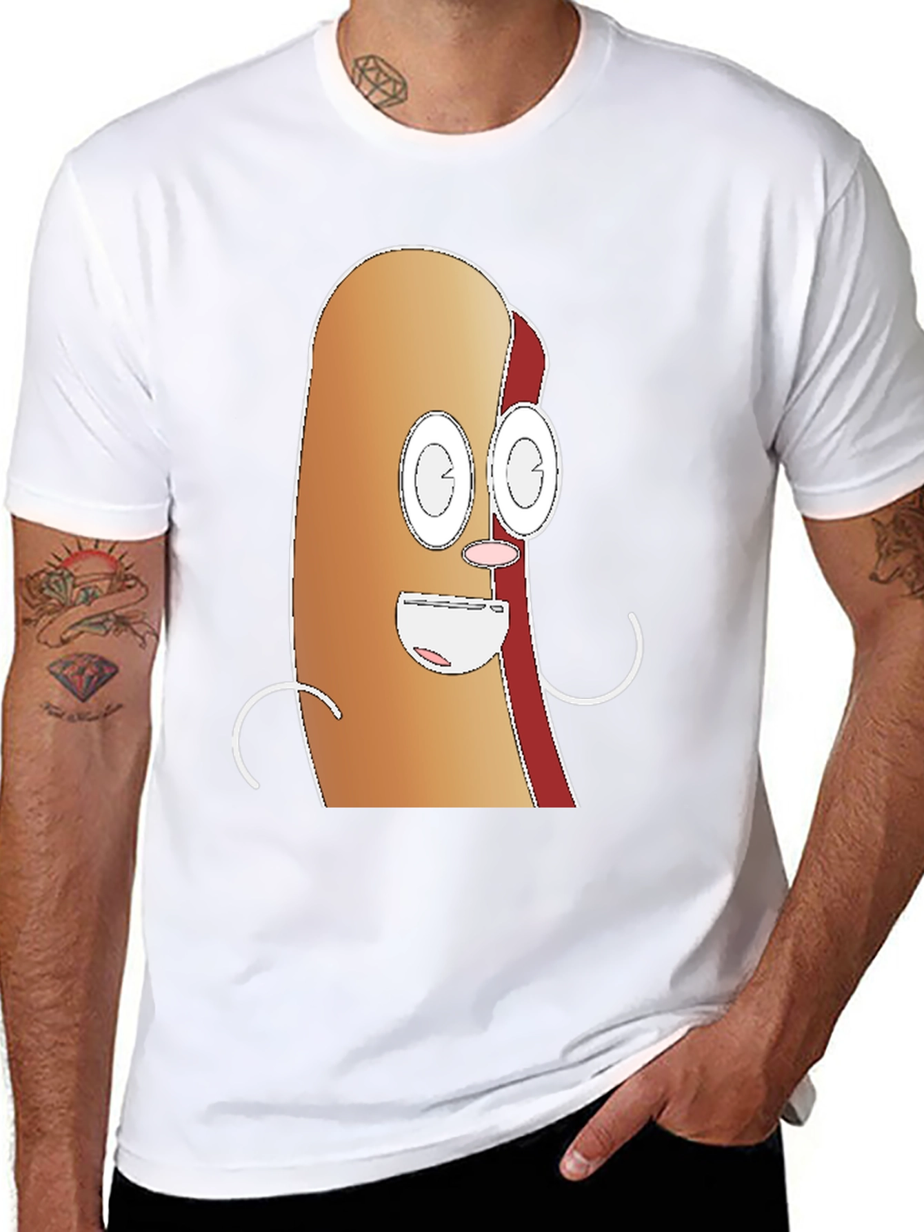 Funny Hot Dog Cartoon Graphic T-Shirt