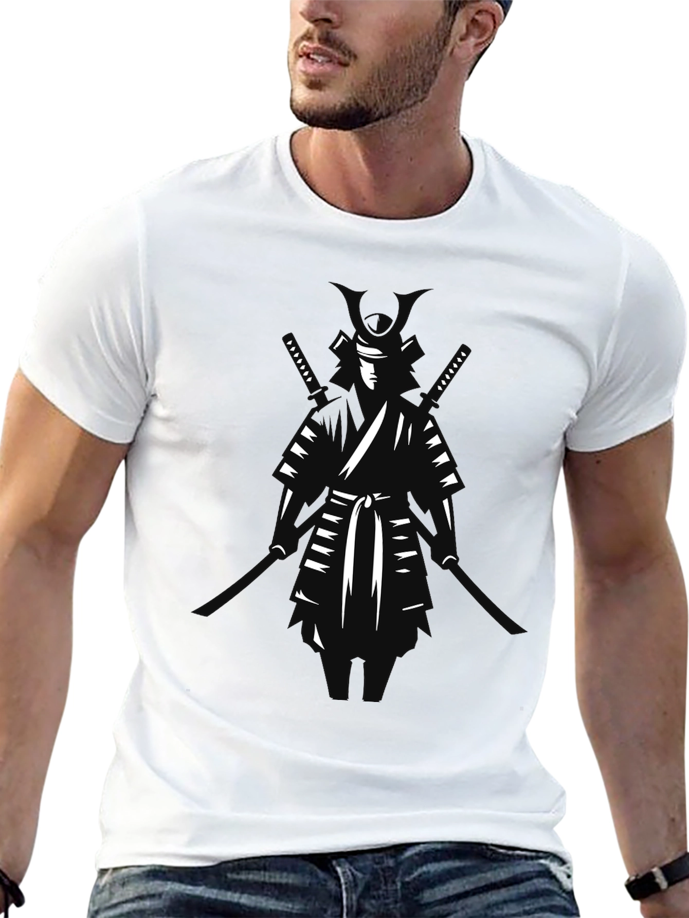Samurai Warrior Graphic Tee - Black Cotton Blend