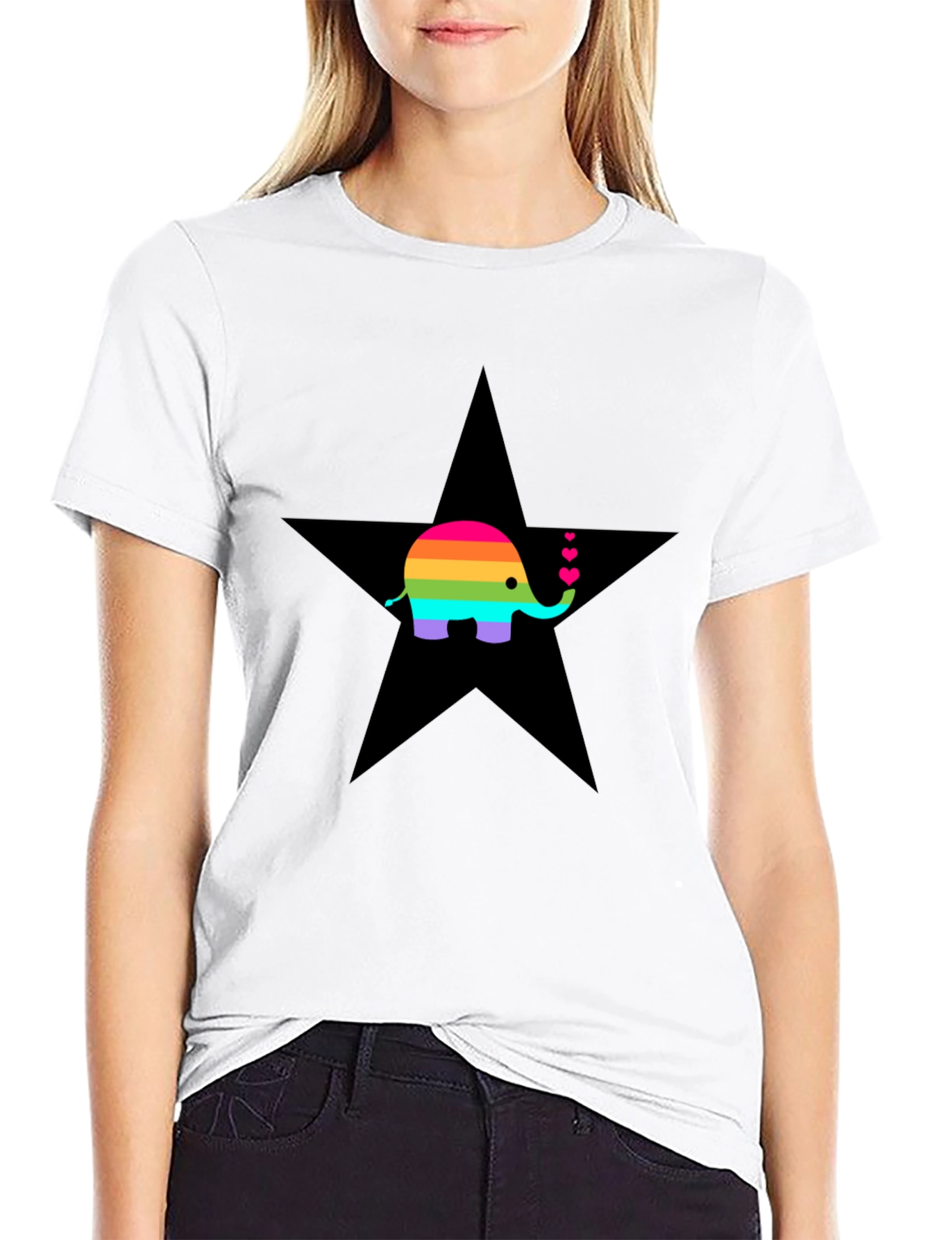Rainbow Elephant Star Graphic T-Shirt