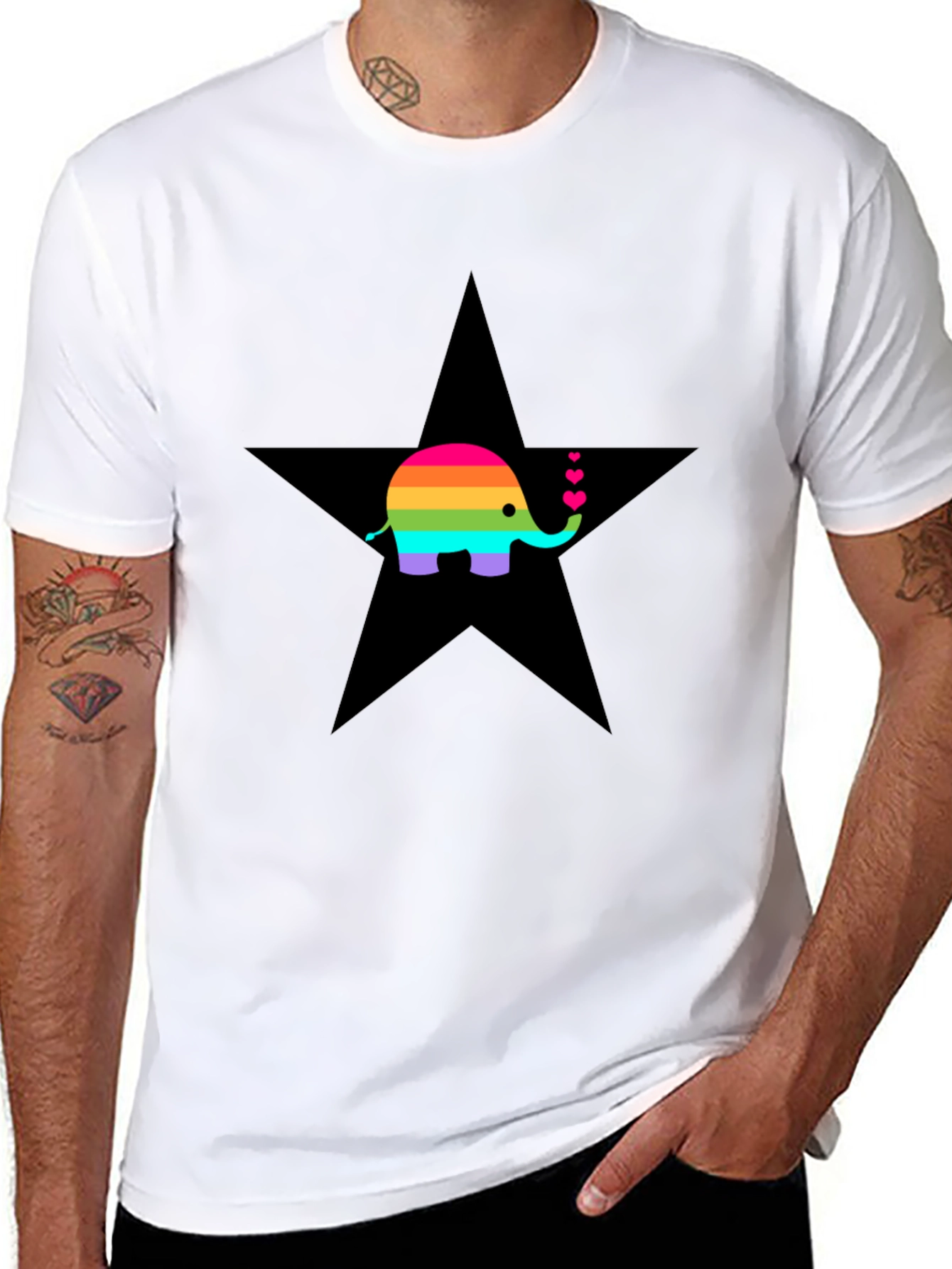 Rainbow Elephant Star Graphic T-Shirt