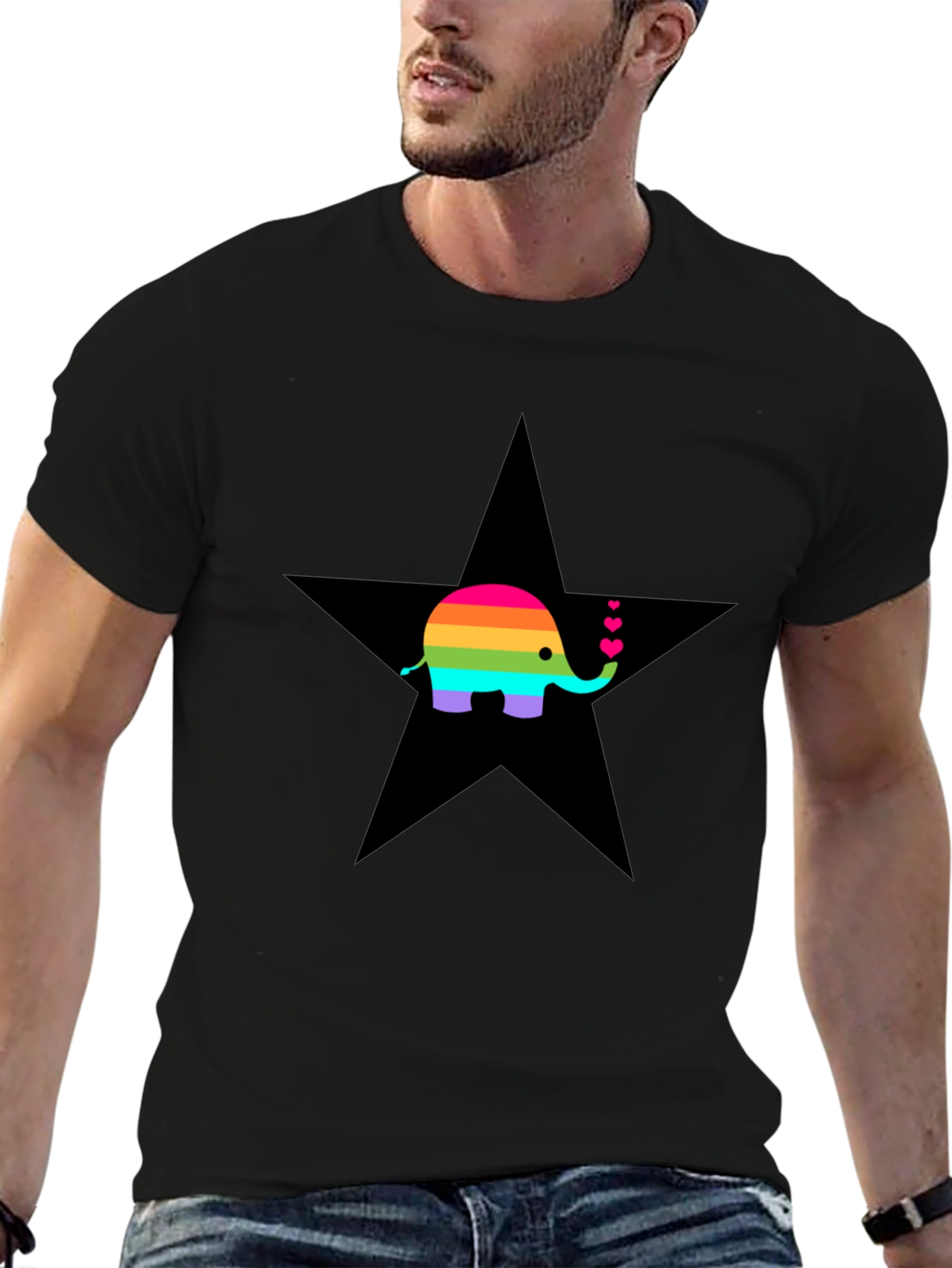 Rainbow Elephant Star Graphic T-Shirt