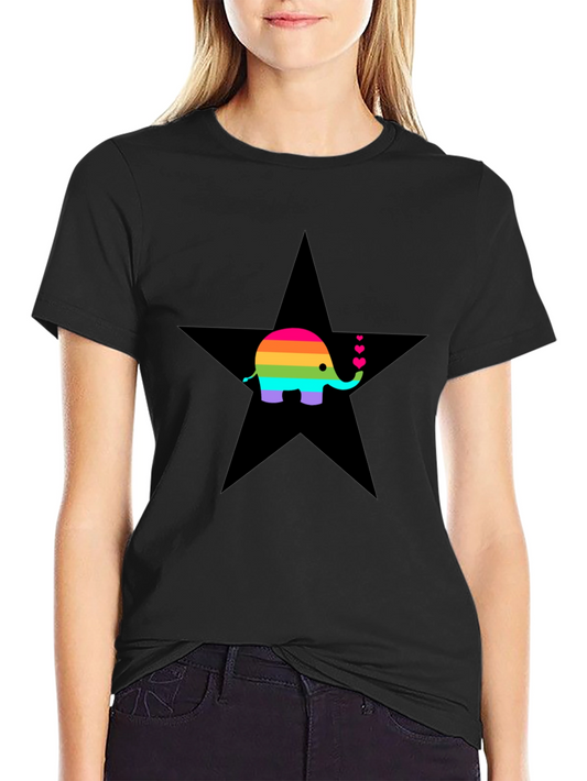Rainbow Elephant Star Graphic T-Shirt