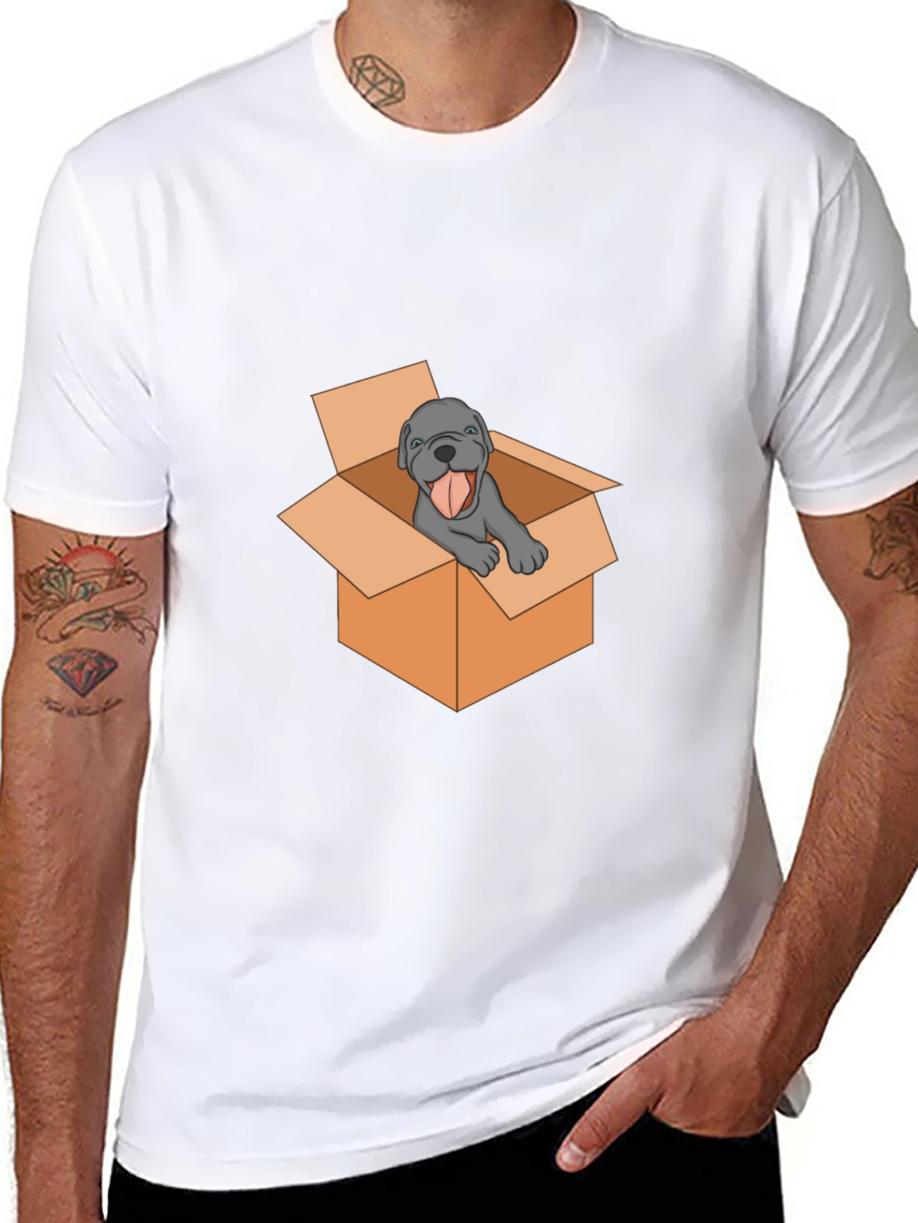 Dog in Box Graphic Tee - Mens Black T-Shirt