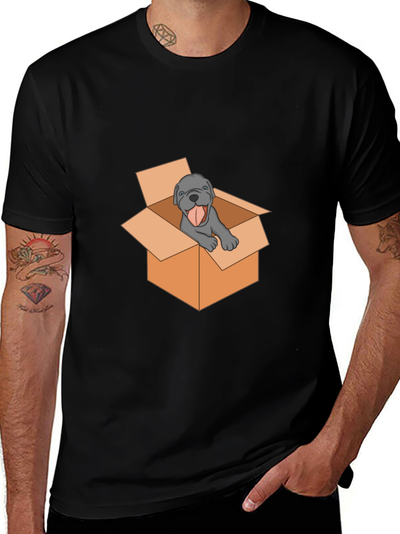 Dog in Box Graphic Tee - Mens Black T-Shirt
