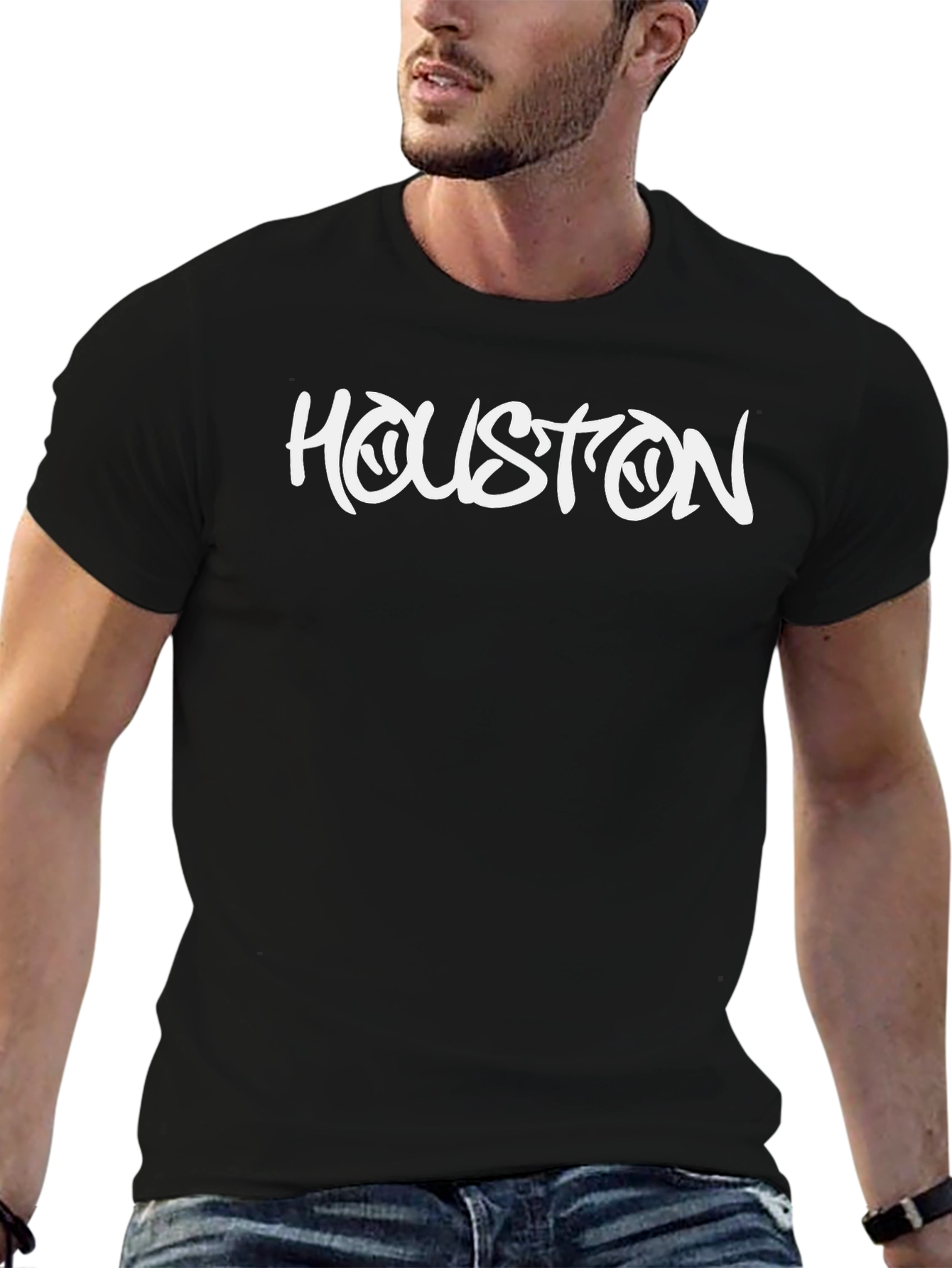 Houston Graphic Print Tee - Black Cotton Blend