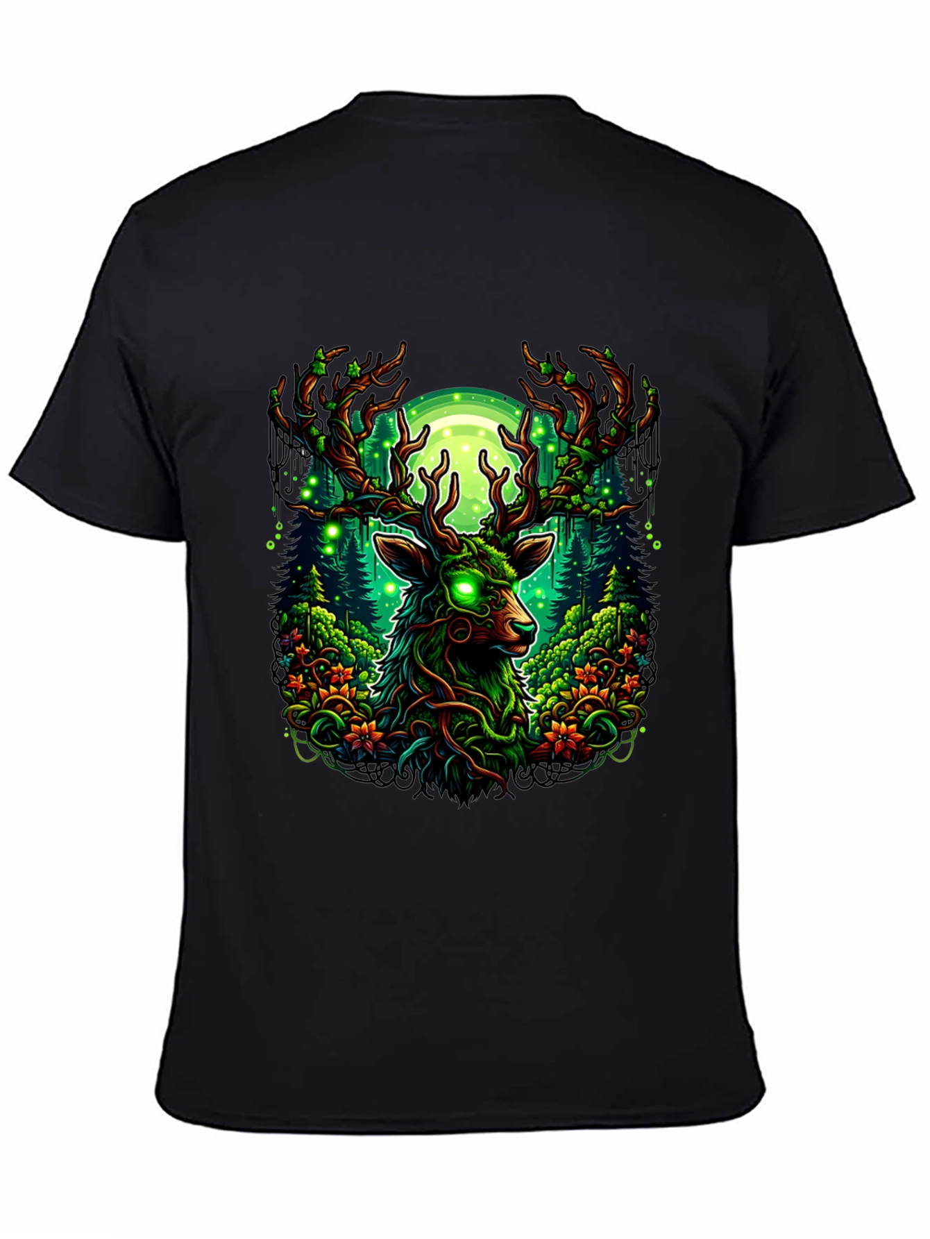 Mystic Deer Forest T-Shirt - Glowing Eyes Design