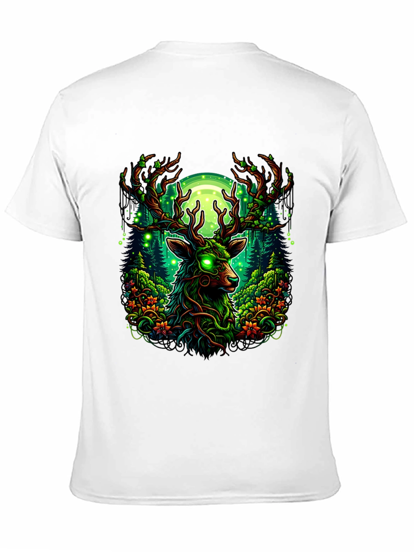 Mystic Deer Forest T-Shirt - Glowing Eyes Design