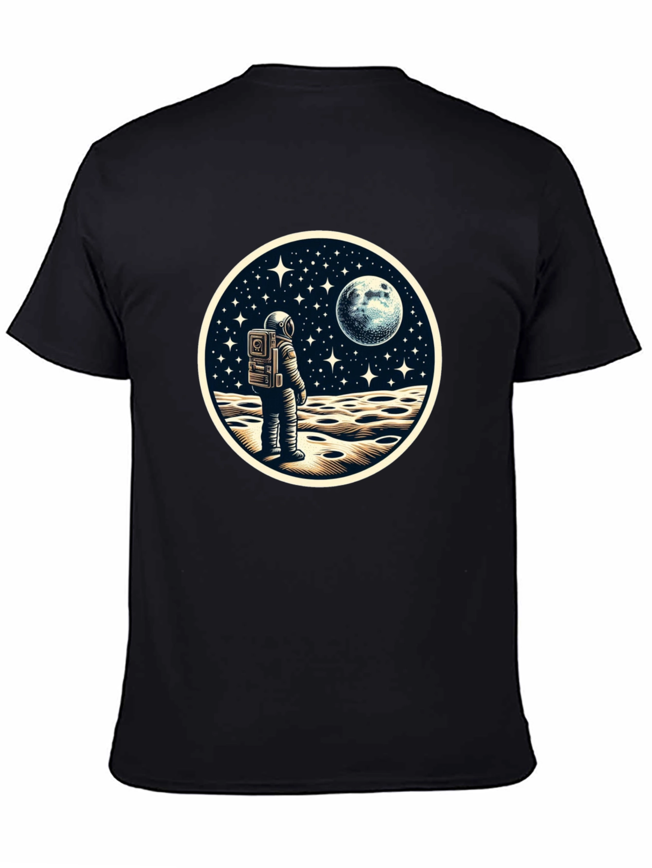 Astronaut Moonscape Graphic Tee - Black Cotton Blend