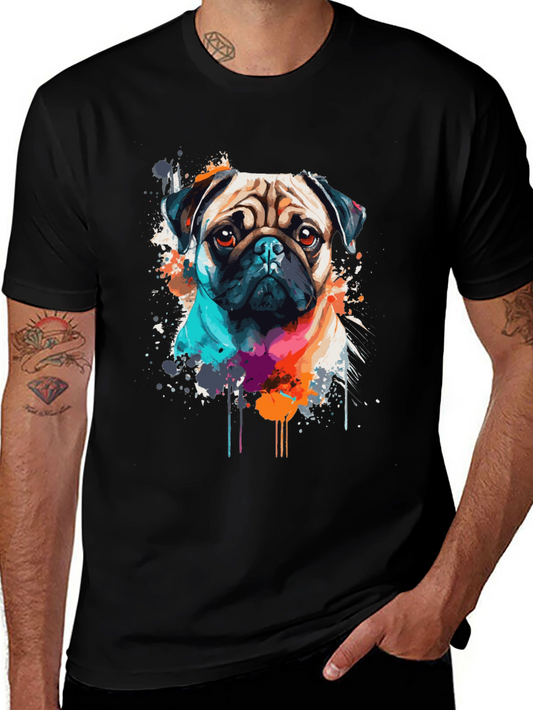 Pug Dog Colorful Splash Graphic Tee - Black