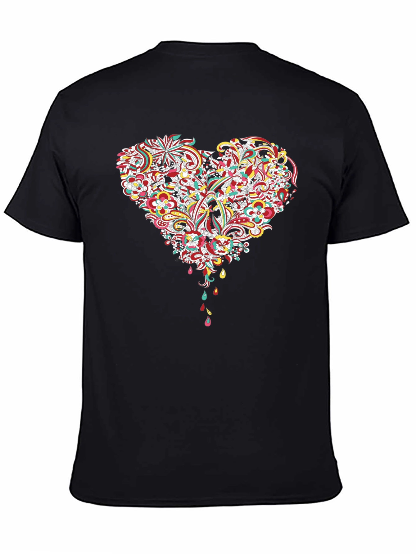 Floral Heart Graphic Tee - Black Cotton T-Shirt