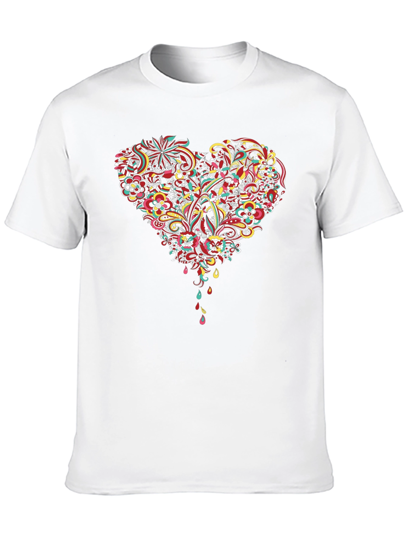 Floral Heart Graphic Tee - Black Cotton T-Shirt