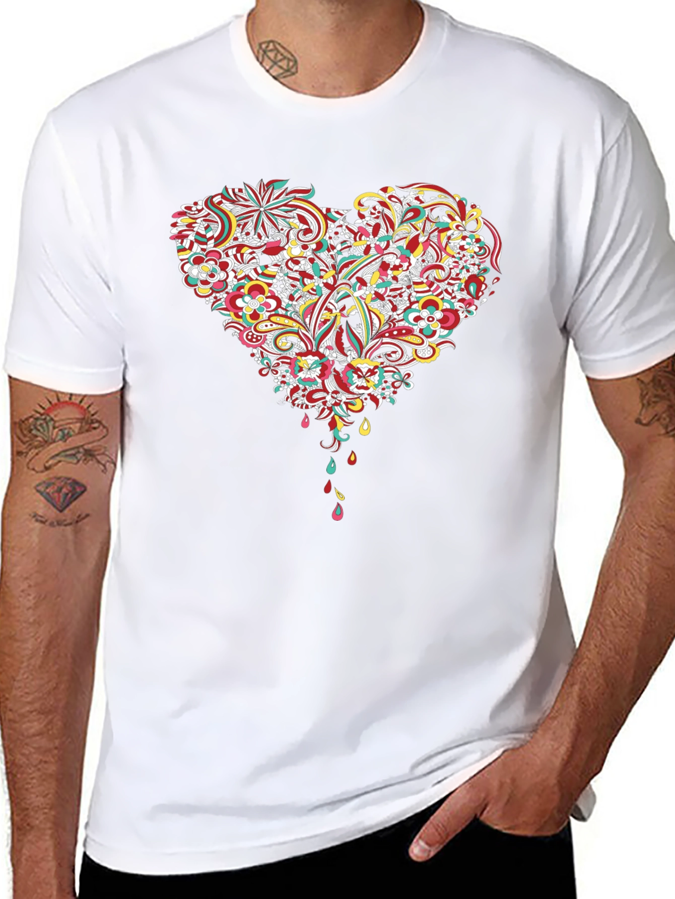 Floral Heart Graphic Tee - Black Cotton T-Shirt