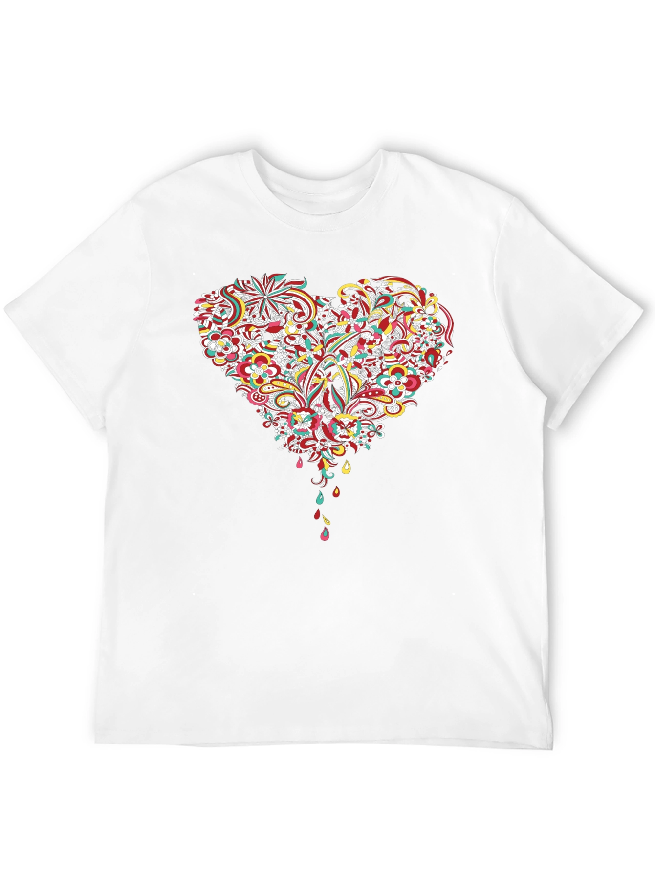 Floral Heart Graphic Tee - Black Cotton T-Shirt