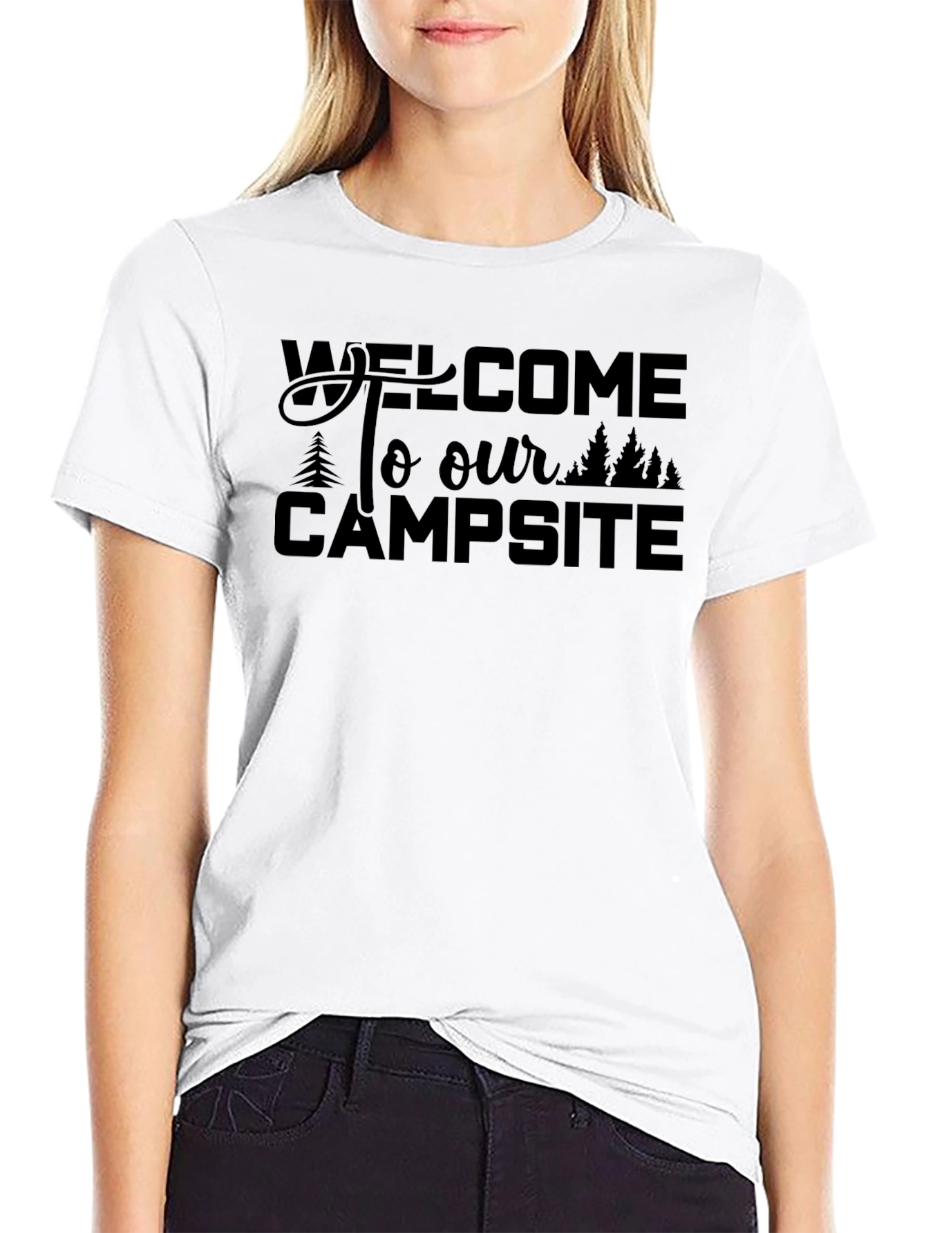 Welcome To Our Campsite Black Graphic T-Shirt