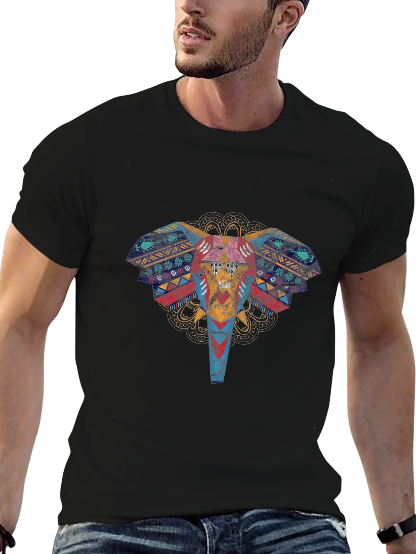 Elephant Graphic Print T-Shirt - Black