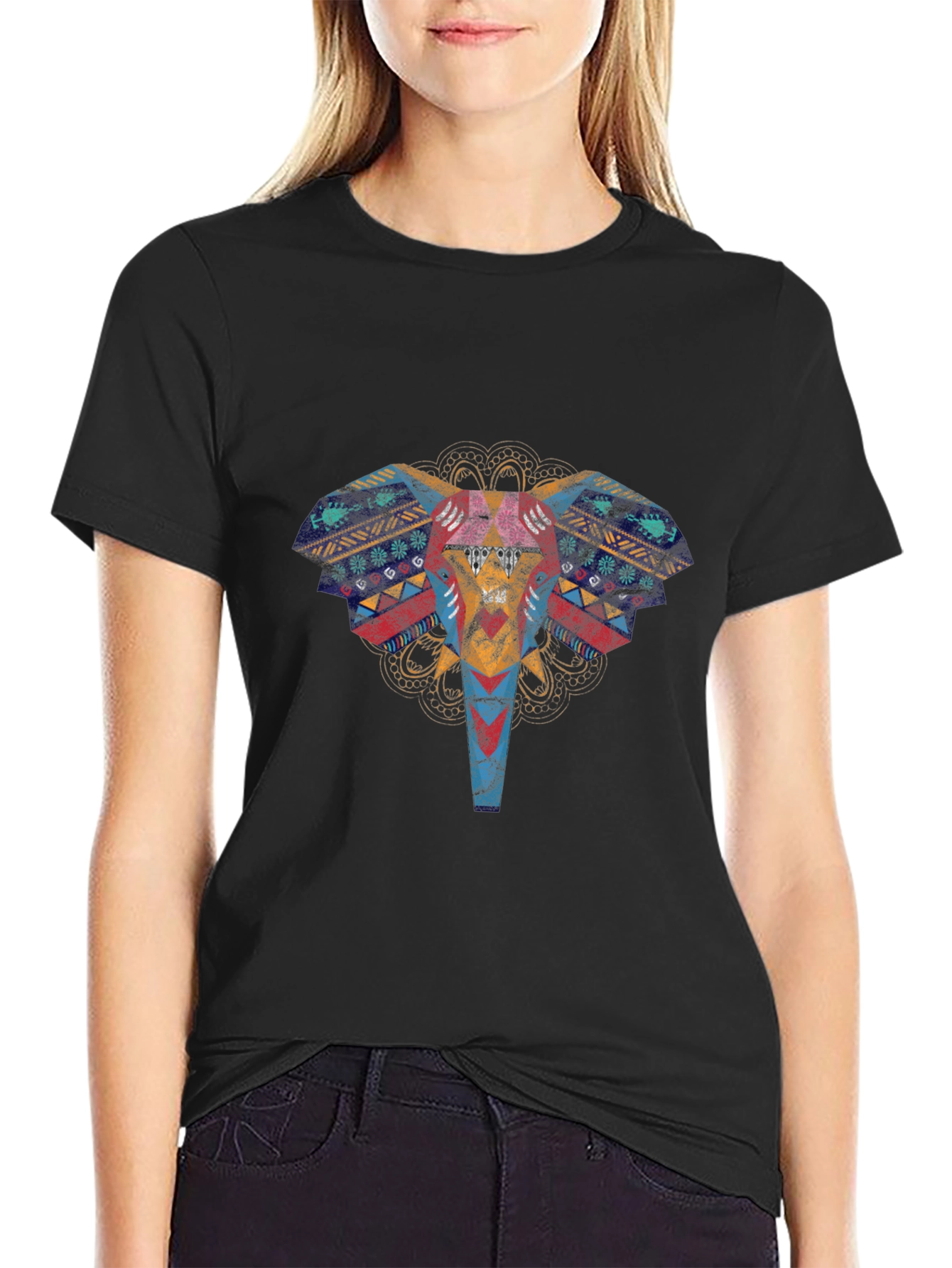Elephant Graphic Print T-Shirt - Black