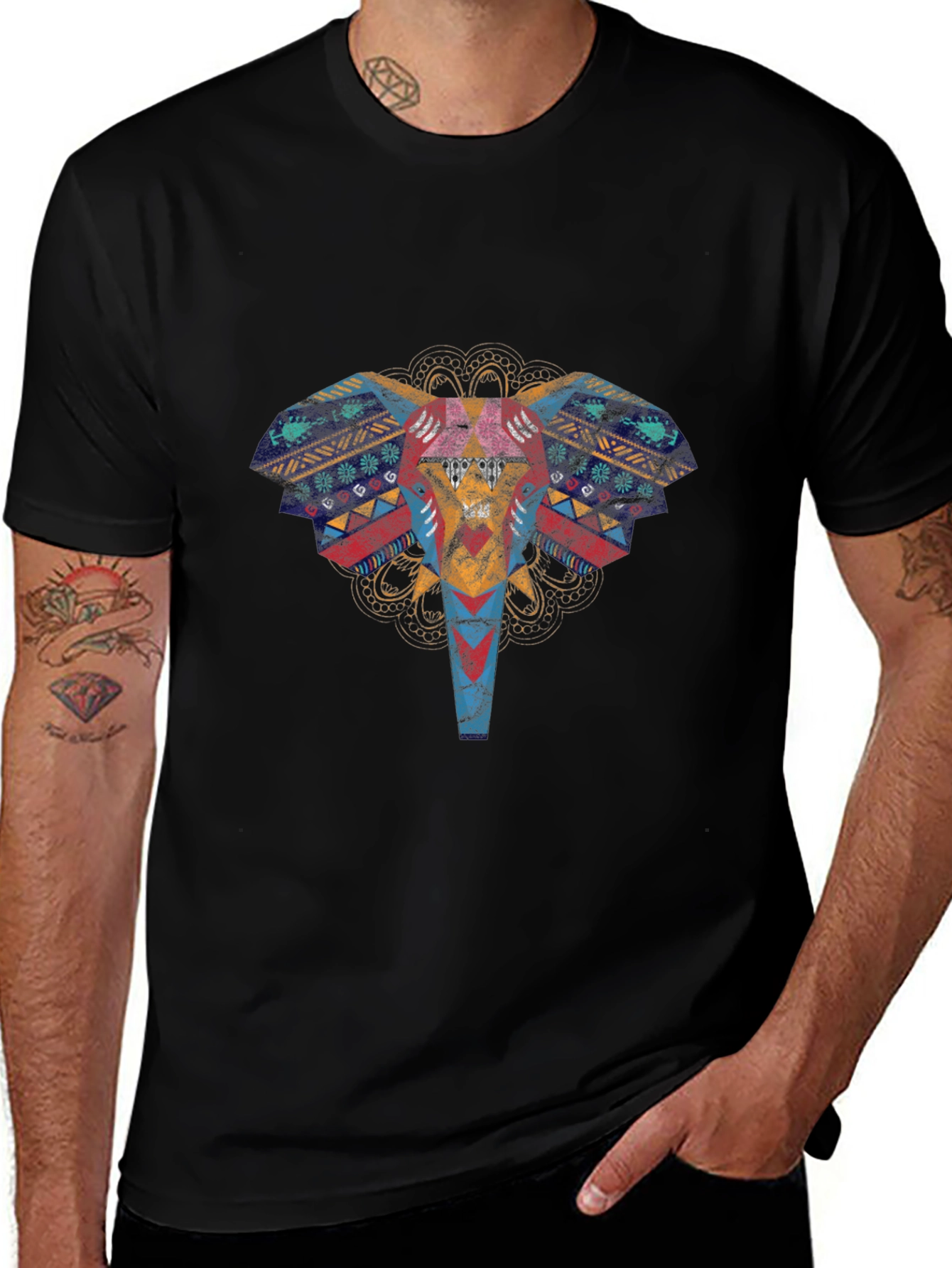 Elephant Graphic Print T-Shirt - Black