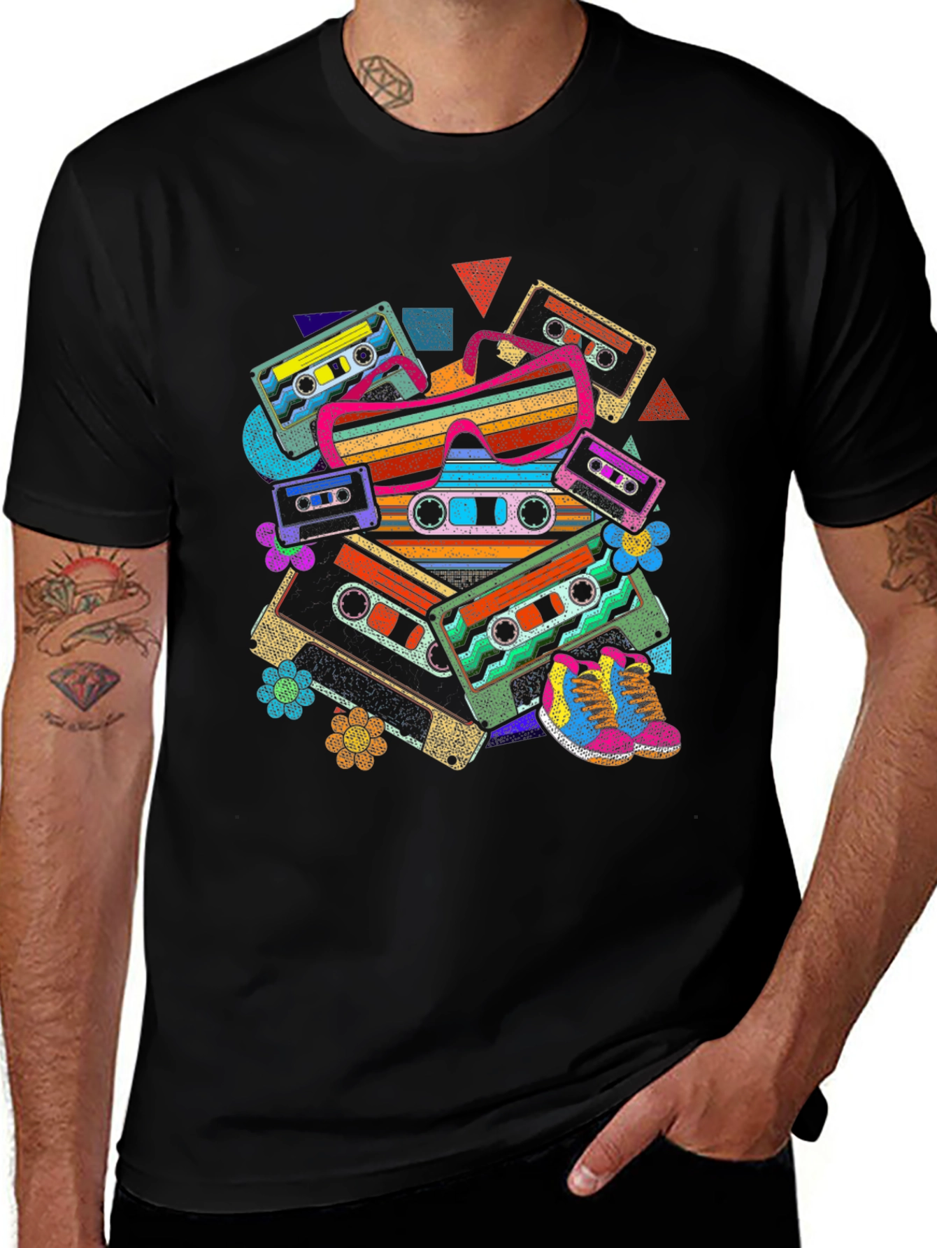 Retro Cassette Tape & Sunglasses Graphic T-Shirt