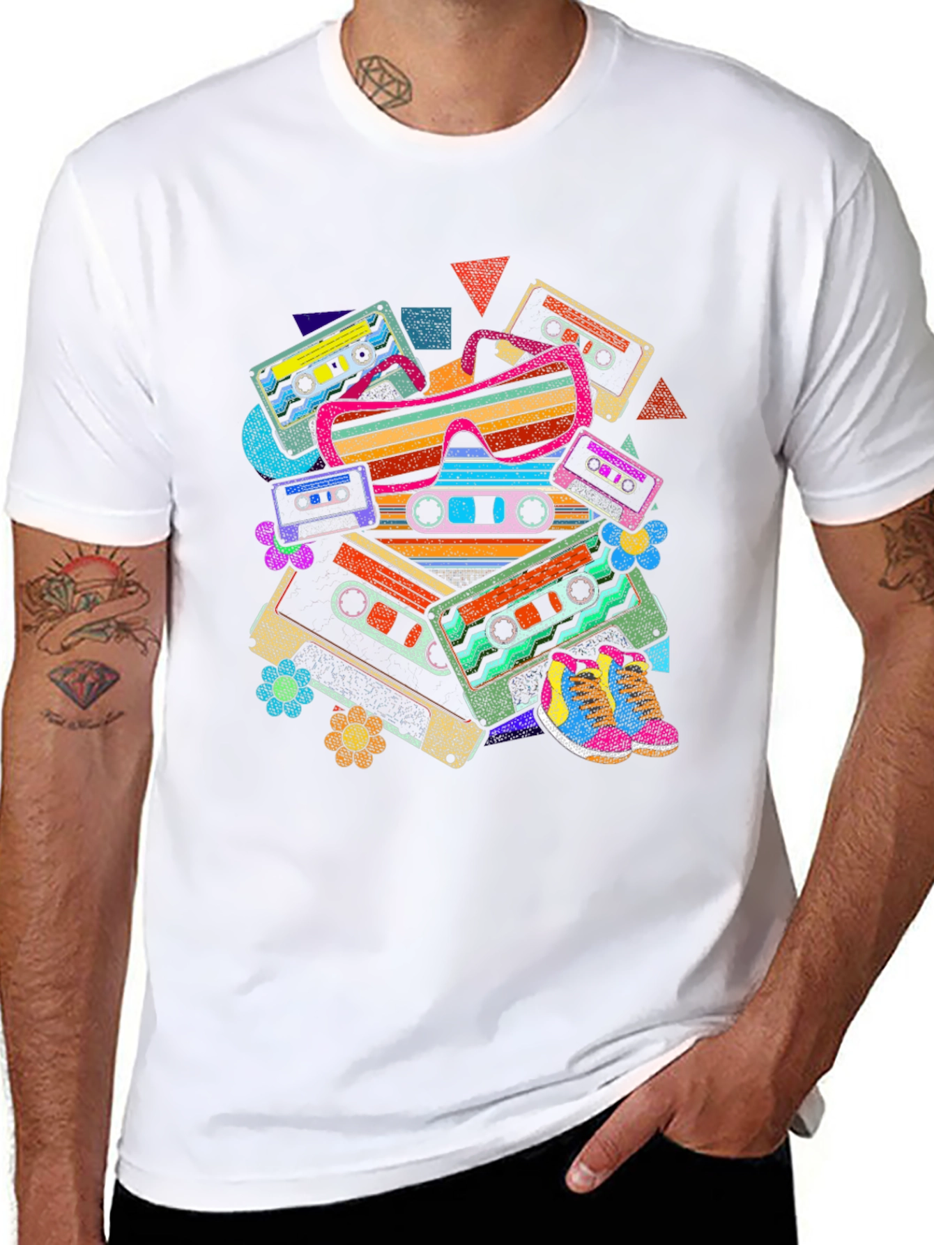 Retro Cassette Tape & Sunglasses Graphic T-Shirt