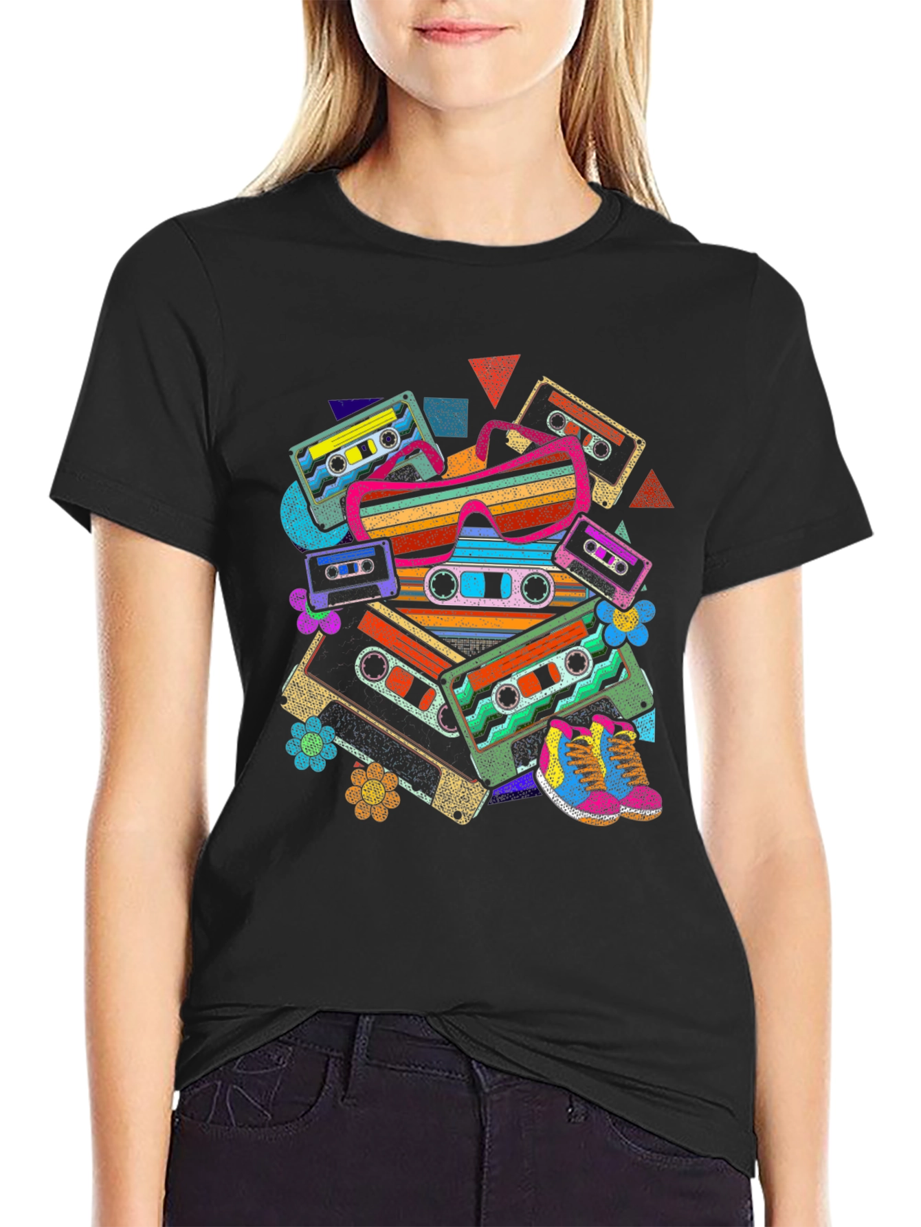 Retro Cassette Tape & Sunglasses Graphic T-Shirt