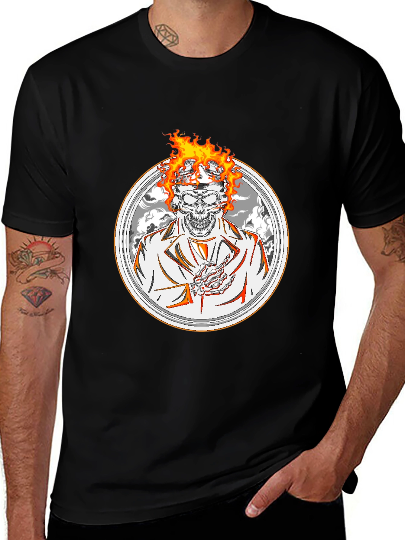 Flaming Skull Graphic Tee - Black