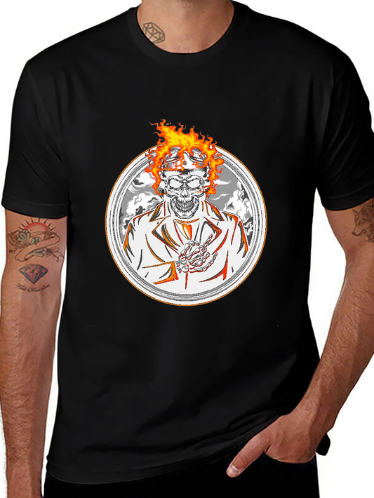 Flaming Skull Graphic Tee - Black