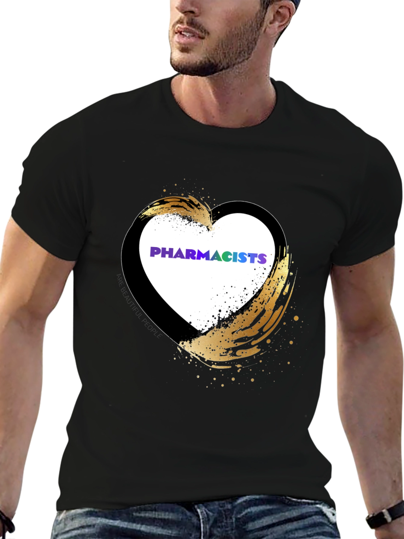 Pharmacists Heart T-Shirt - Golden Brushstroke Design