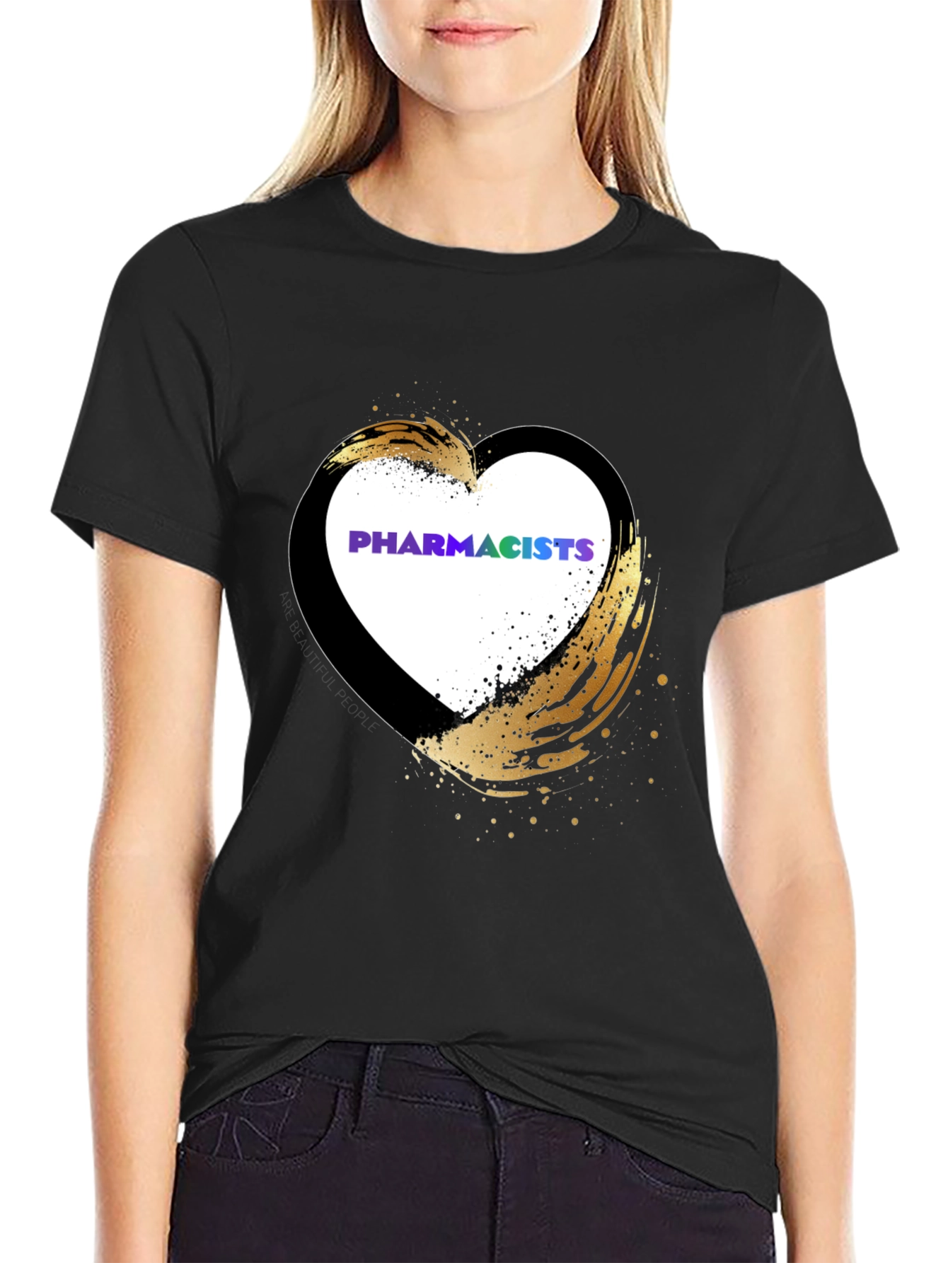Pharmacists Heart T-Shirt - Golden Brushstroke Design