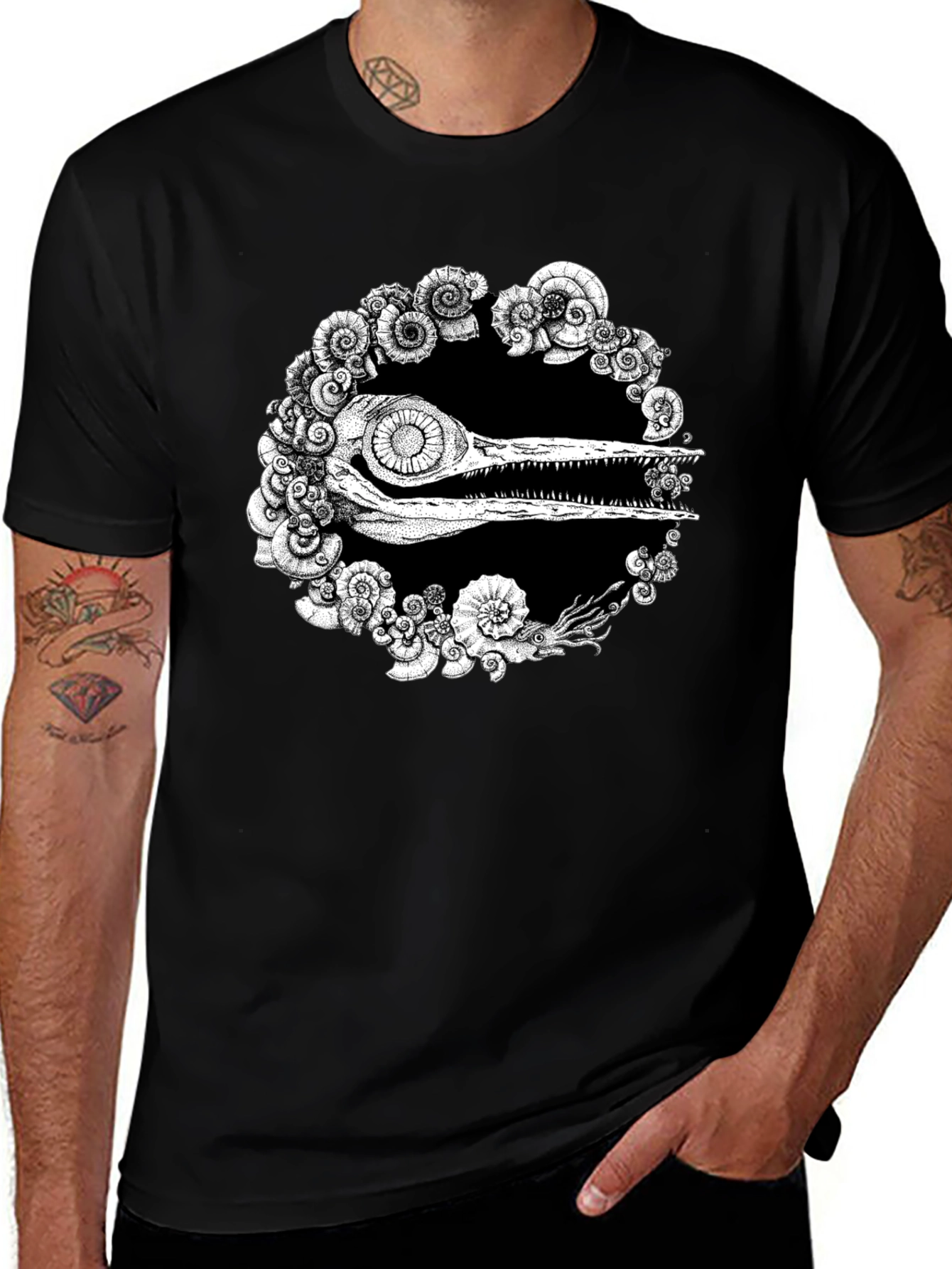 Unique Black T-Shirt with Fossil Graphic