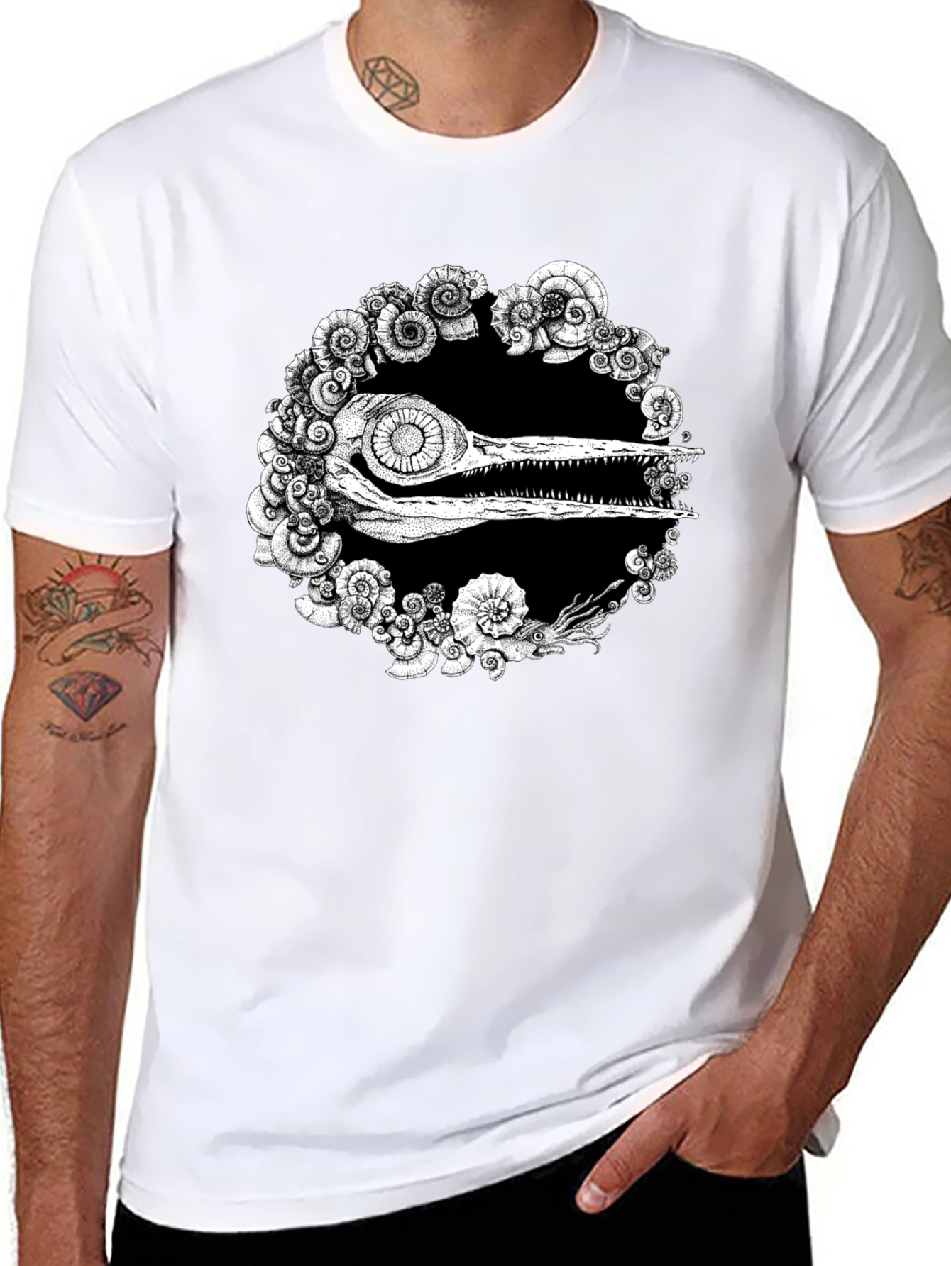 Unique Black T-Shirt with Fossil Graphic
