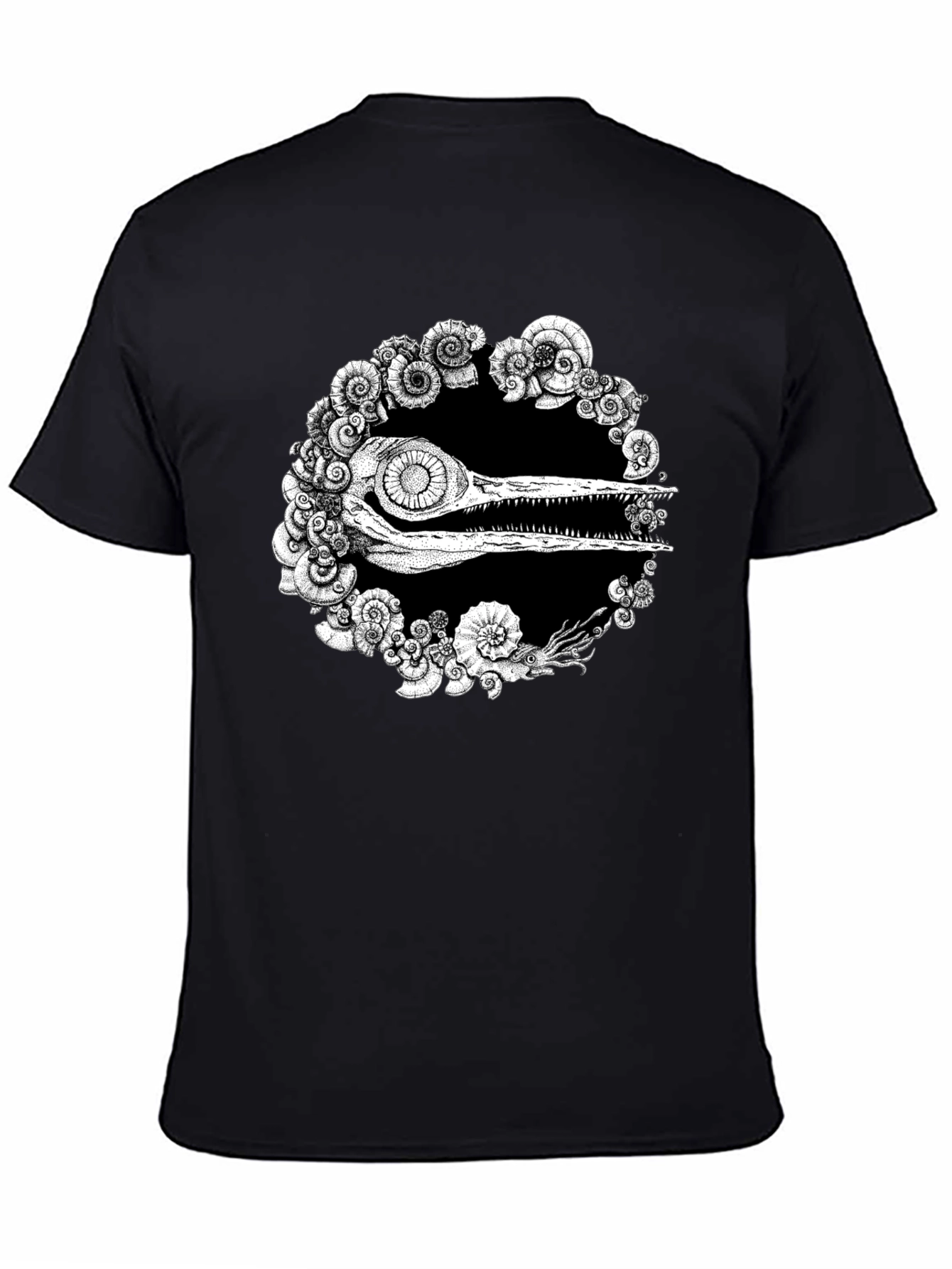 Unique Black T-Shirt with Fossil Graphic