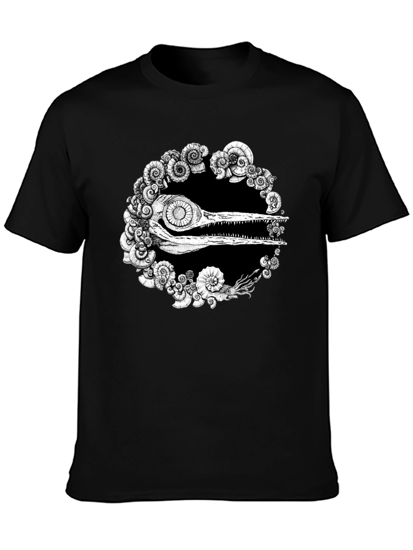 Unique Black T-Shirt with Fossil Graphic