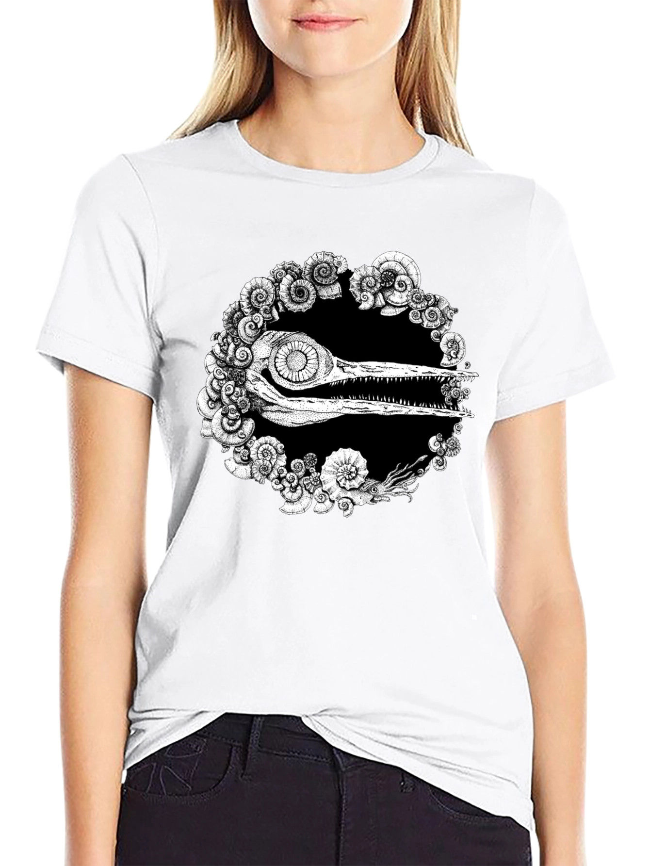 Unique Black T-Shirt with Fossil Graphic