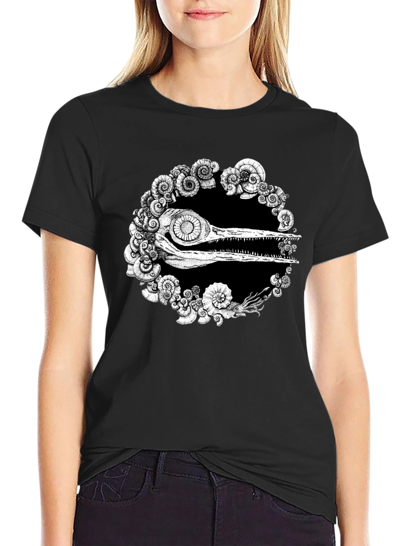Unique Black T-Shirt with Fossil Graphic