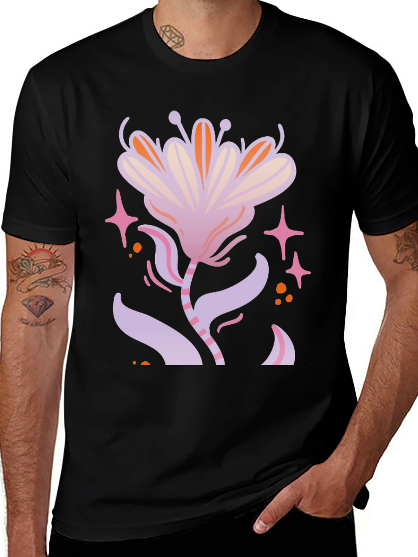 Floral Graphic Print Black T-Shirt