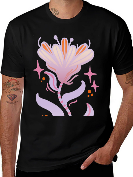 Floral Graphic Print Black T-Shirt