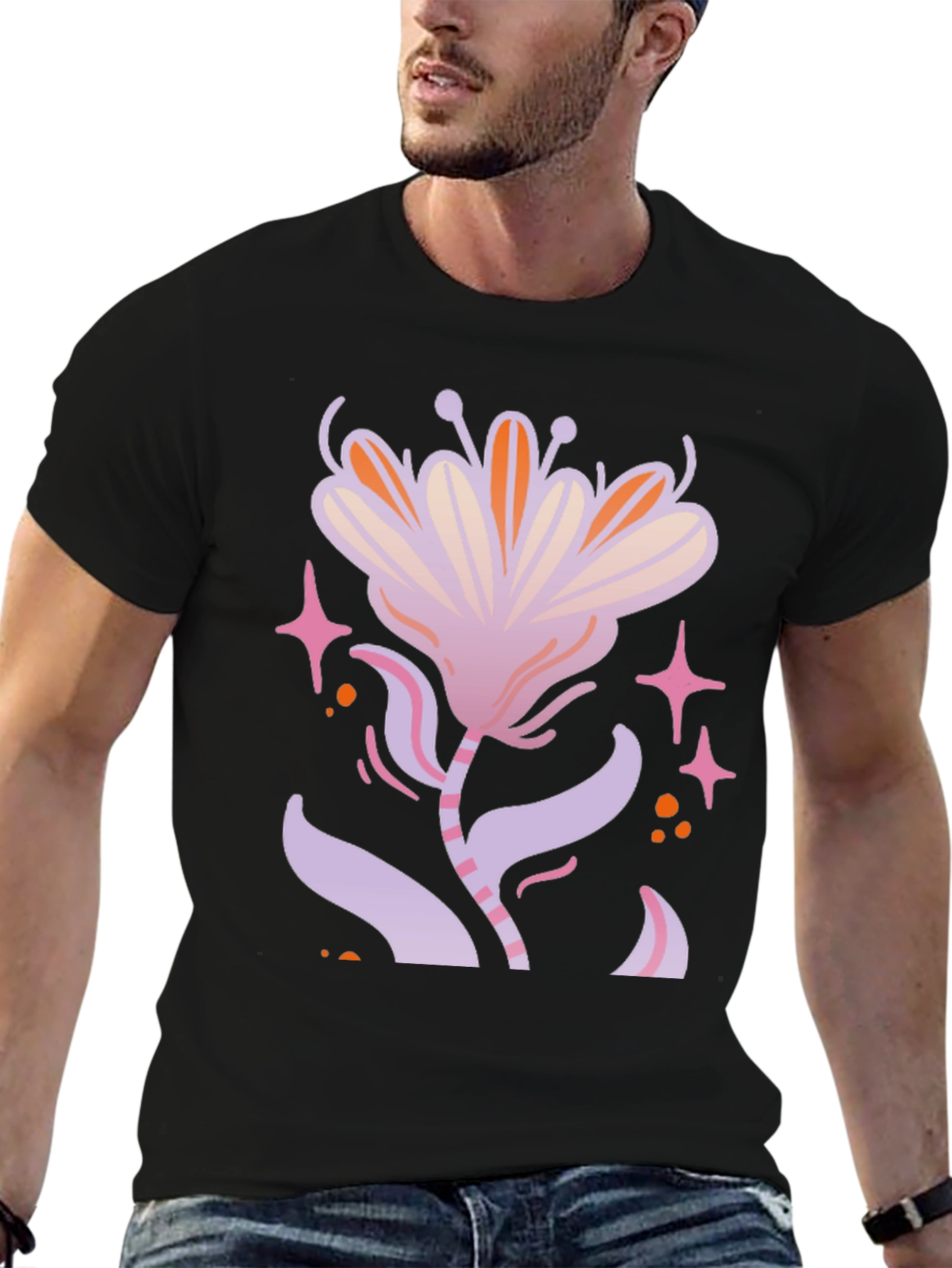 Floral Graphic Print Black T-Shirt
