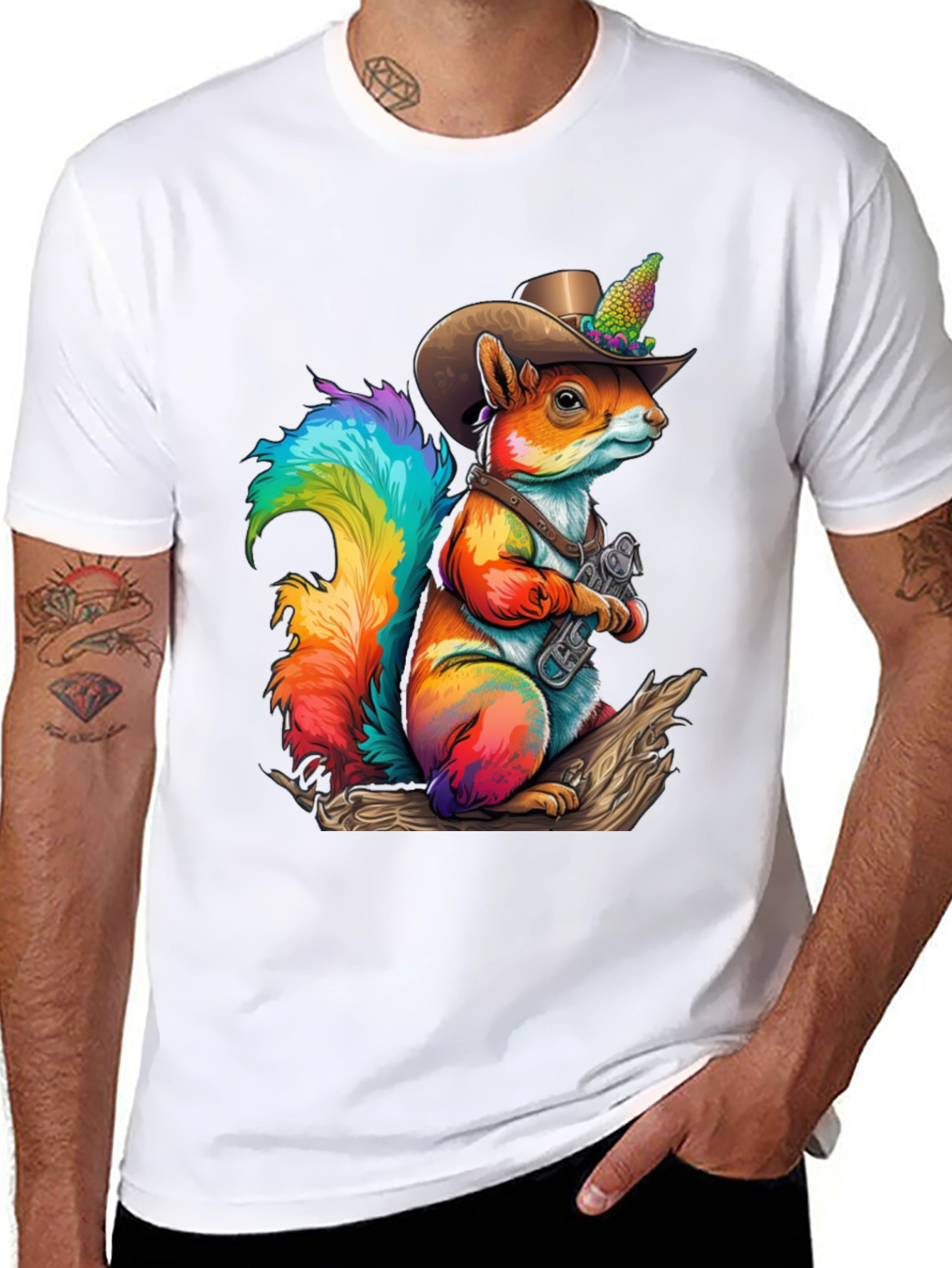 Rainbow Squirrel Cowboy T-Shirt