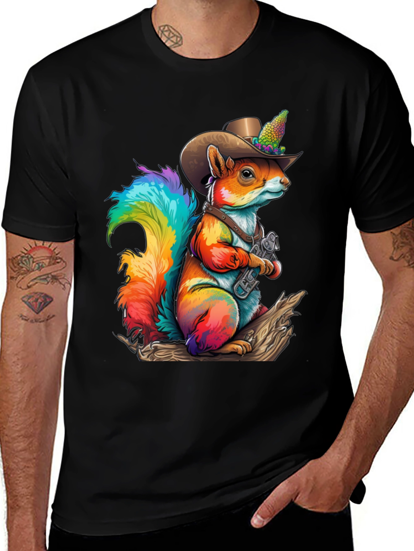 Rainbow Squirrel Cowboy T-Shirt