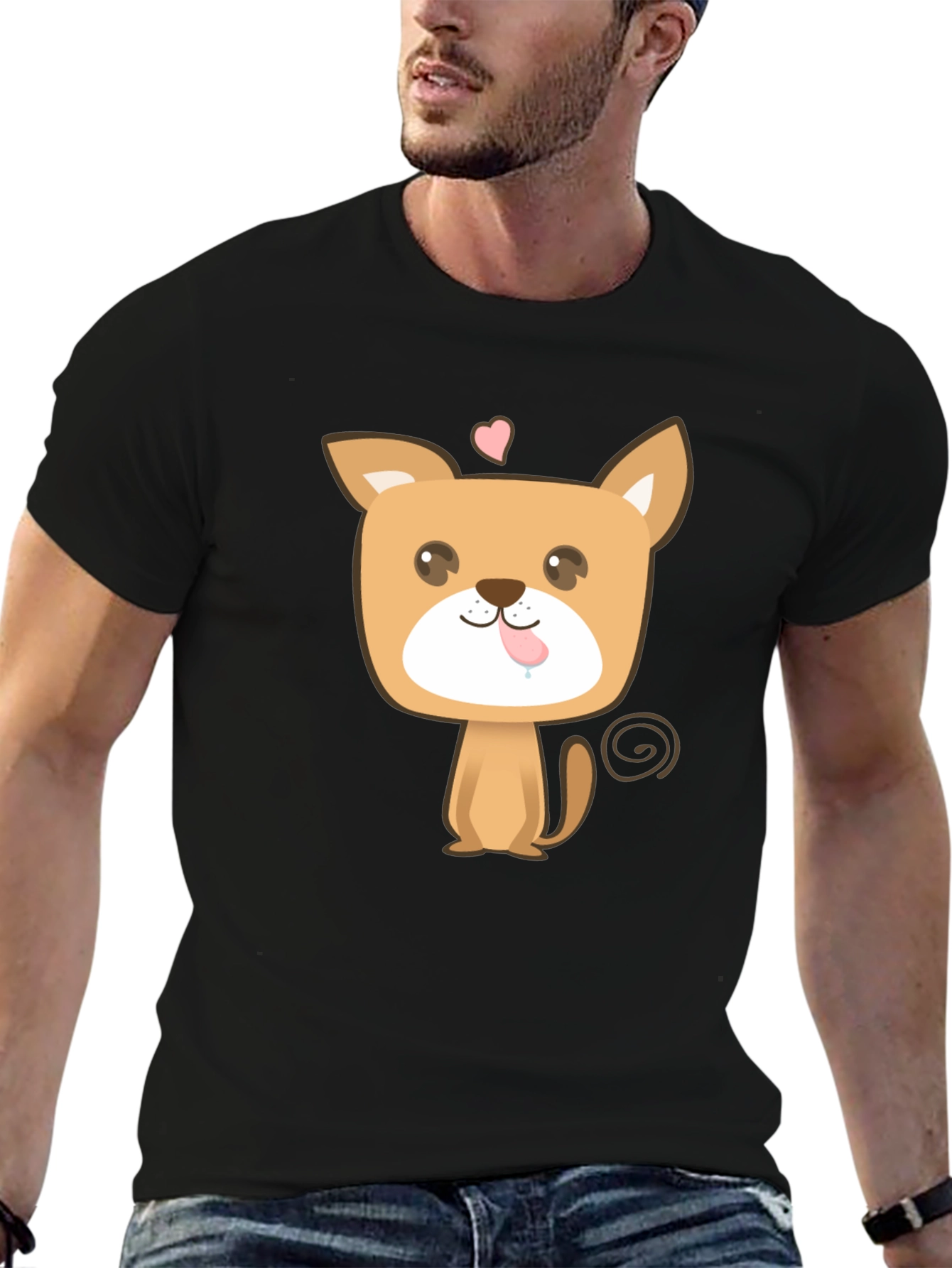 Cute Puppy Graphic Tee - Black Cotton Blend