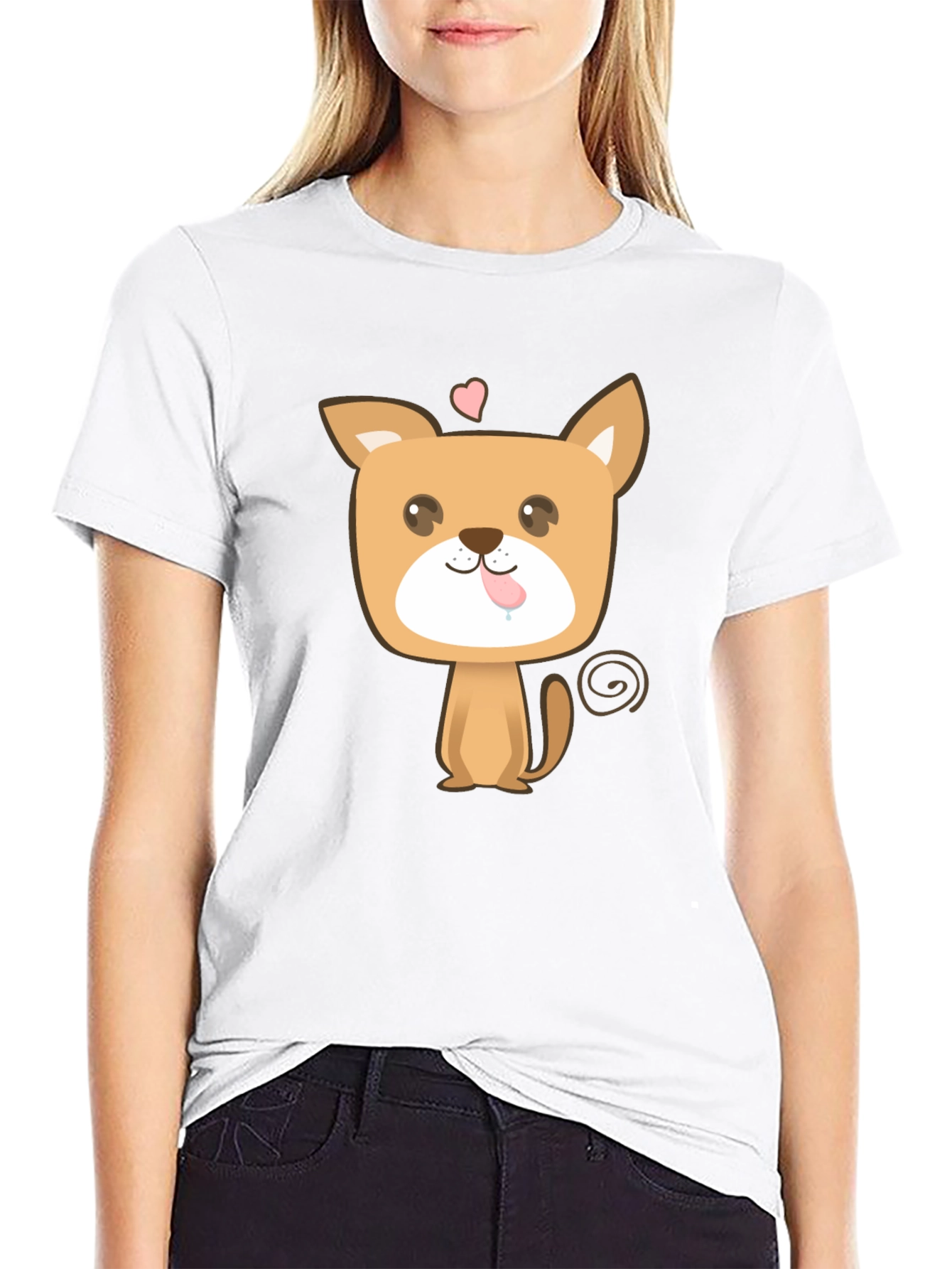 Cute Puppy Graphic Tee - Black Cotton Blend