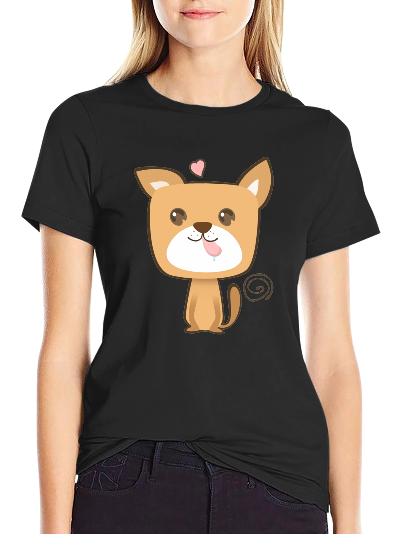 Cute Puppy Graphic Tee - Black Cotton Blend