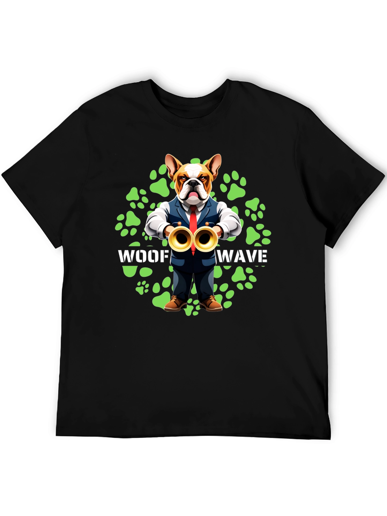 Woof Wave Bulldog Musician T-Shirt