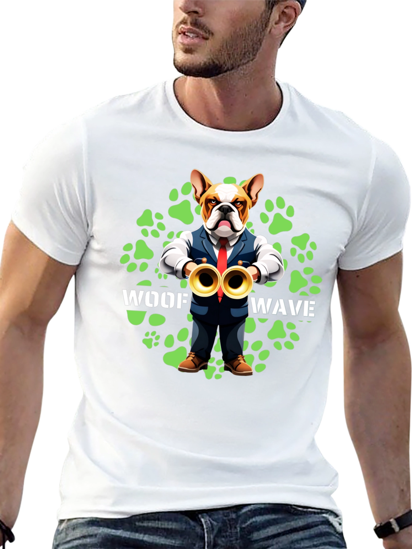 Woof Wave Bulldog Musician T-Shirt