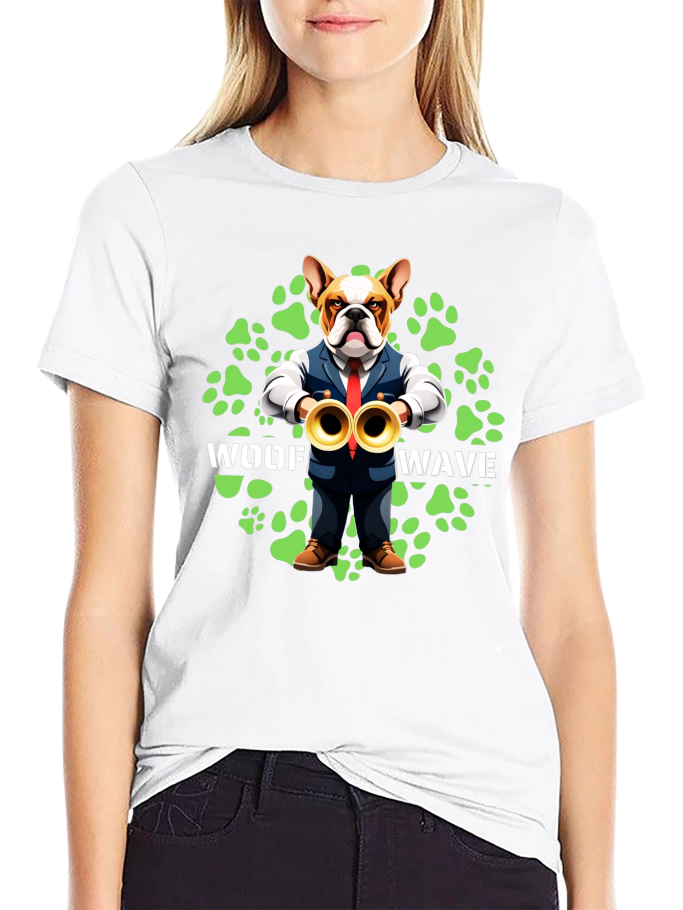 Woof Wave Bulldog Musician T-Shirt