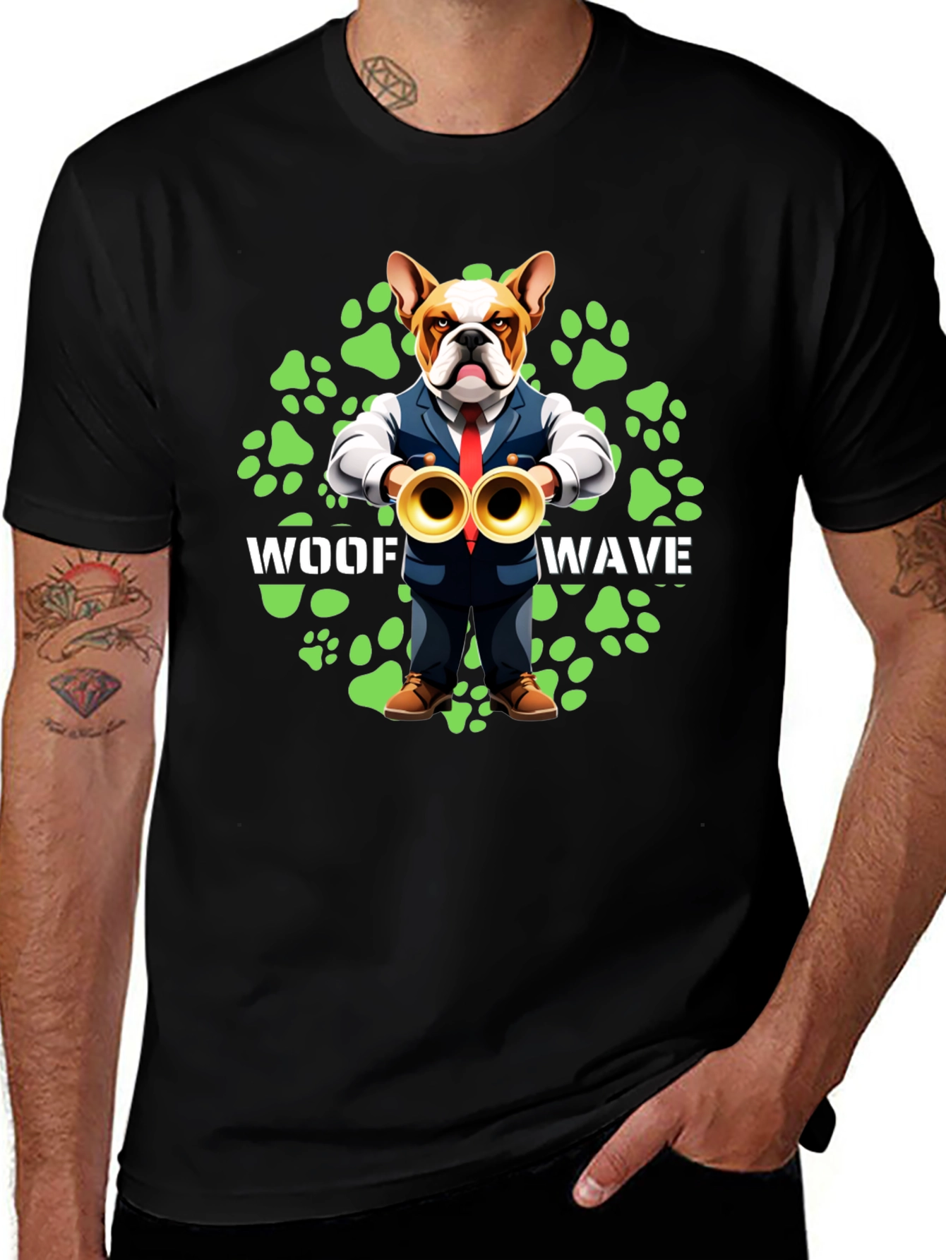 Woof Wave Bulldog Musician T-Shirt