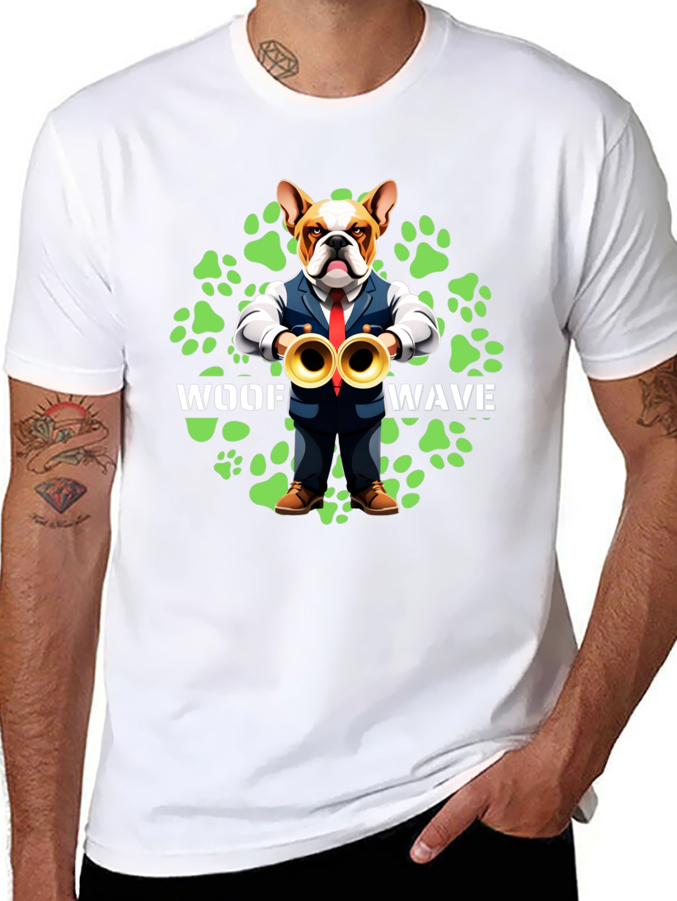 Woof Wave Bulldog Musician T-Shirt