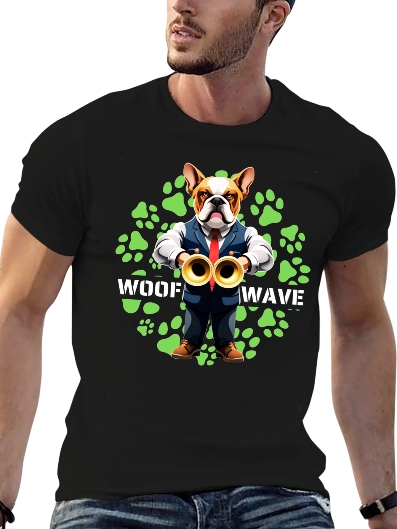 Woof Wave Bulldog Musician T-Shirt